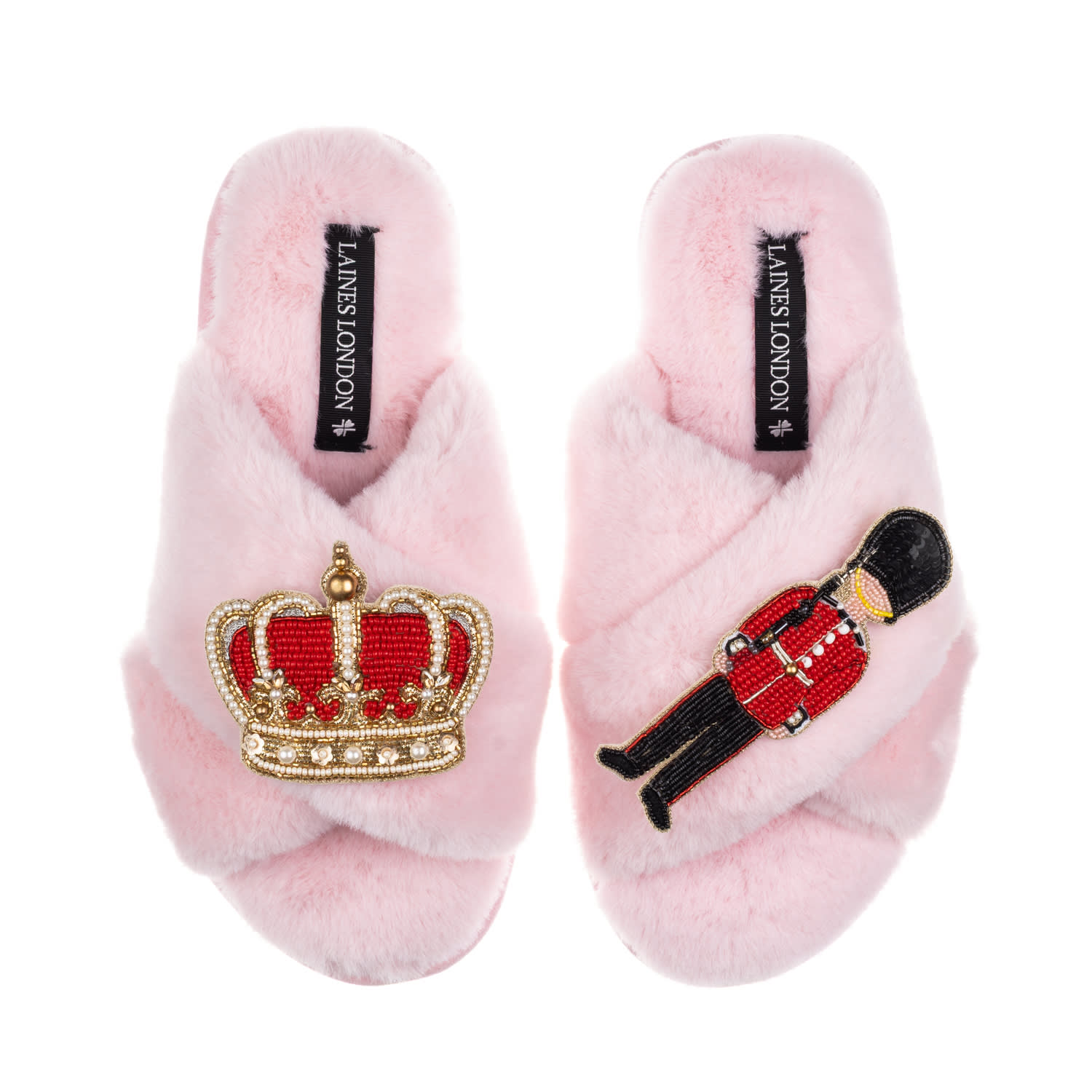 Laines London Women's Classic Laines Slippers With Royal Crown & Grenadier Guard Brooches - Pink In Pink