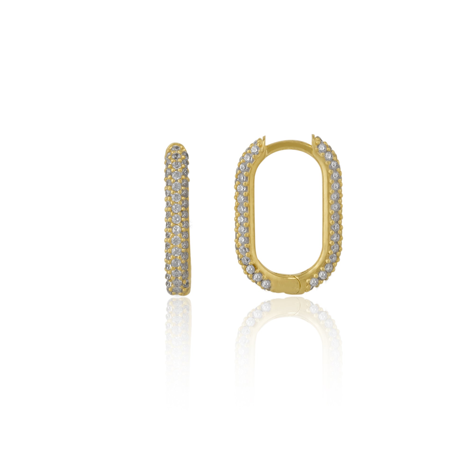 Spero London Women's Pave Rectangular Sterling Silver Oval Hoop Earring - Gold In Gold