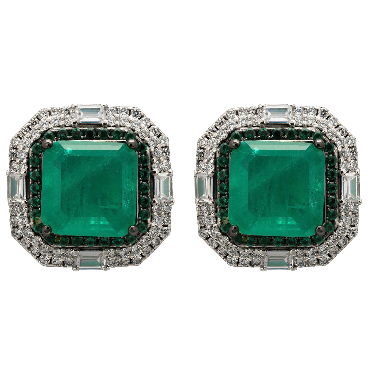 Women’s Green / White / Silver Madeleine Colombian Emerald Large Stud Earrings Silver Latelita