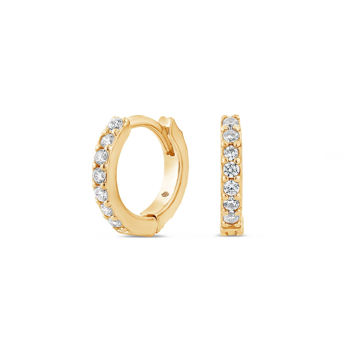 Sally Skoufis Women's Gold / White Light Huggie Earrings With Man Made White Cz Diamond Stimulant In Sterling Silv In Multi