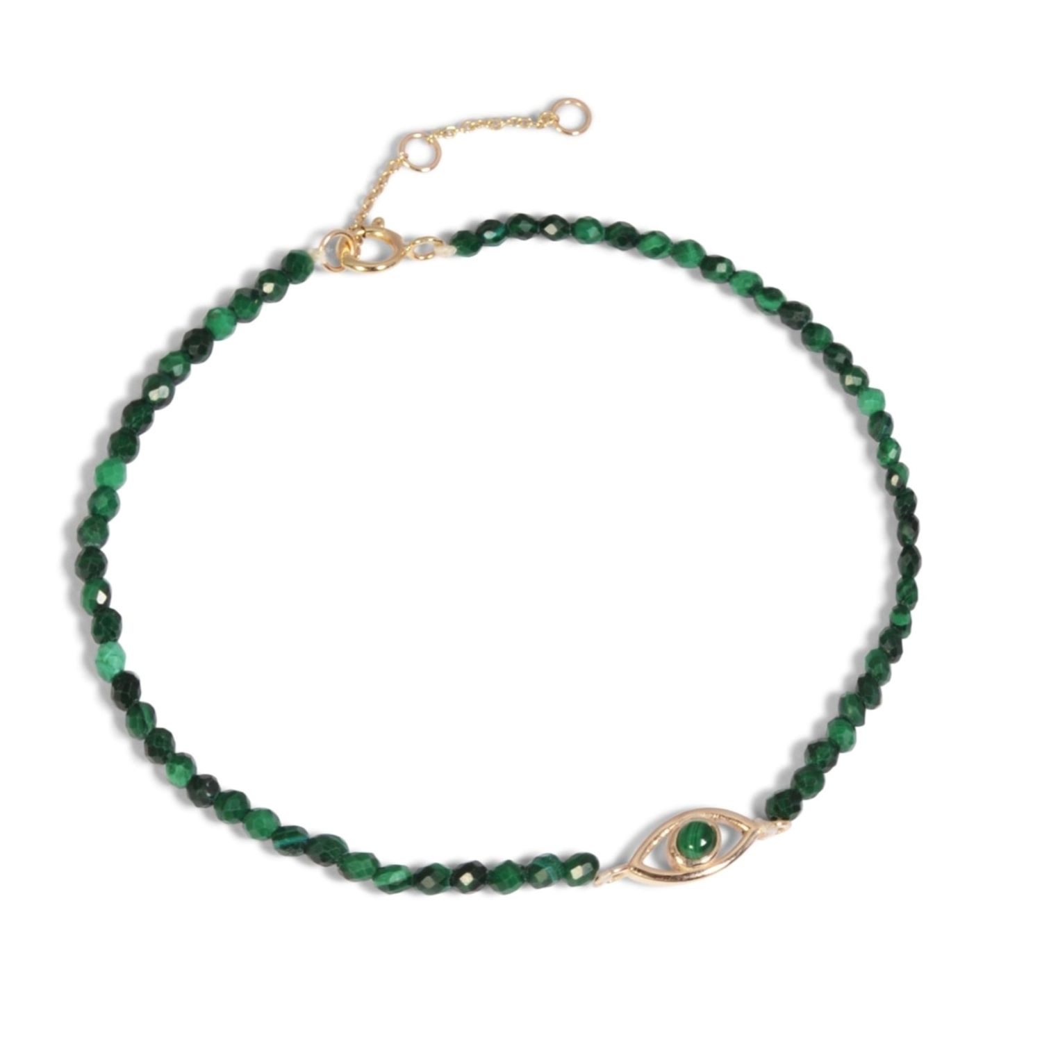 Women’s Green Evil Eye Malachite Beaded Bracelet 9K Gold Zohreh V. Jewellery