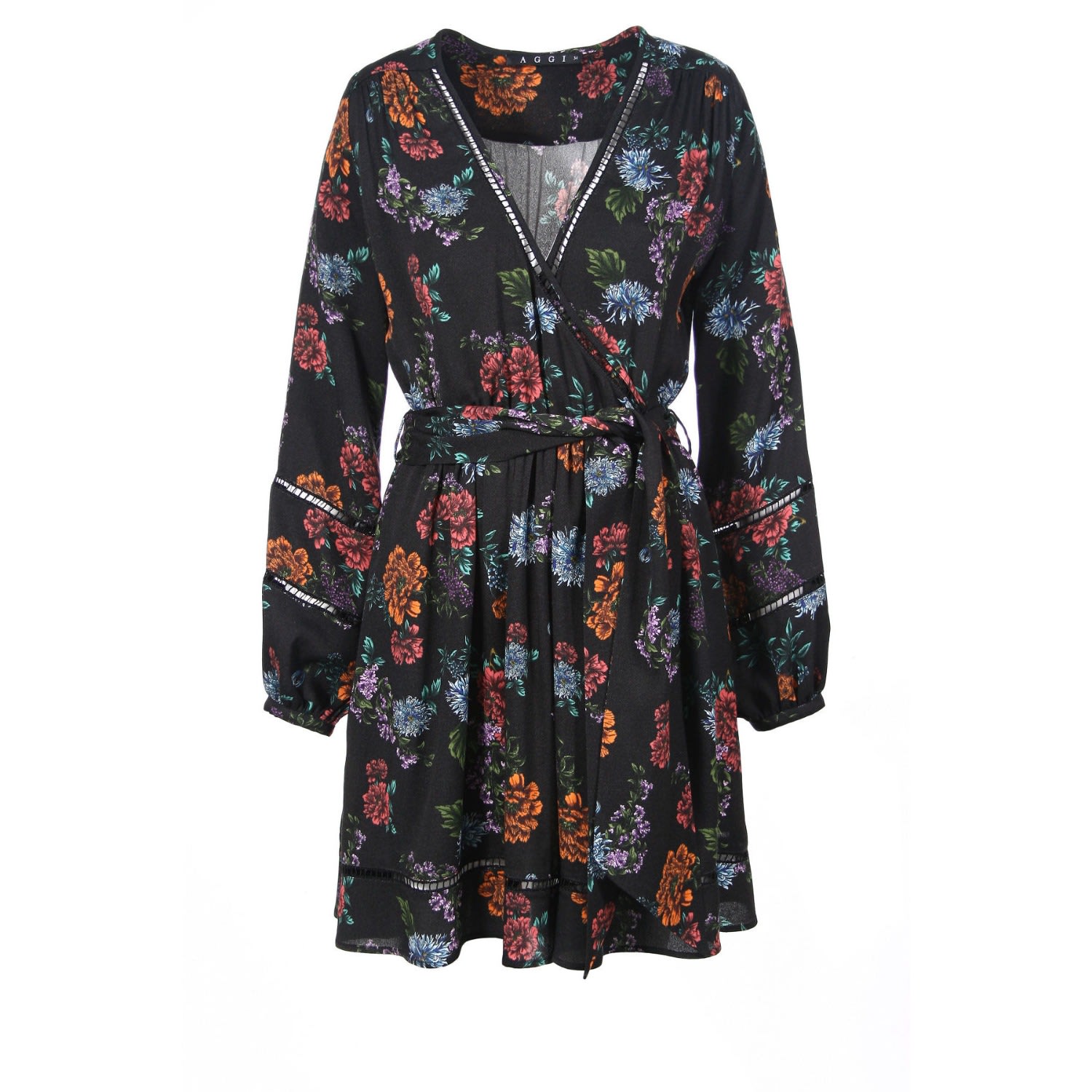 Women’s Astrid Black Boho Mini Dress With Floral Pattern Small Vikiglow