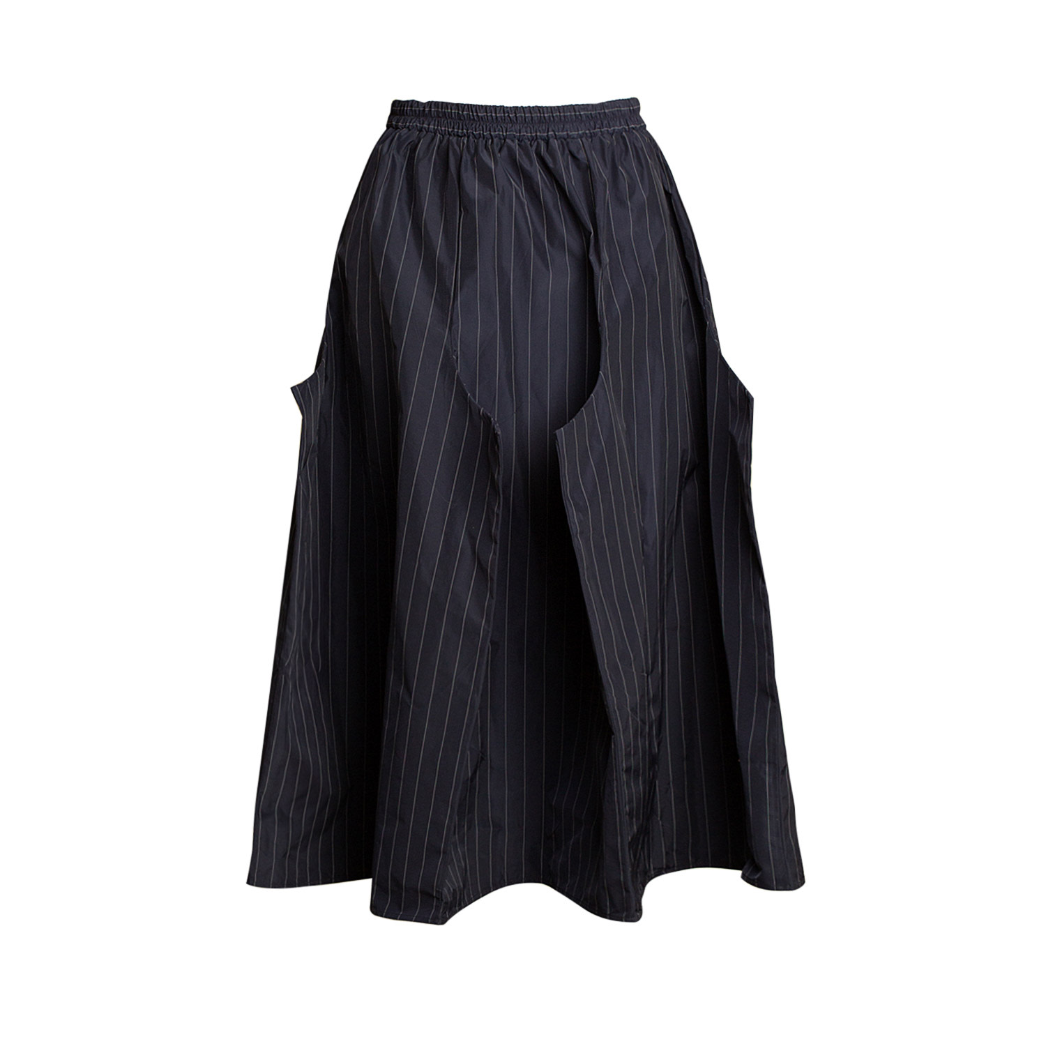 Bianca Popp Women's Blue Traveler Skirt In Navy Taffeta With White Stripes In Blue