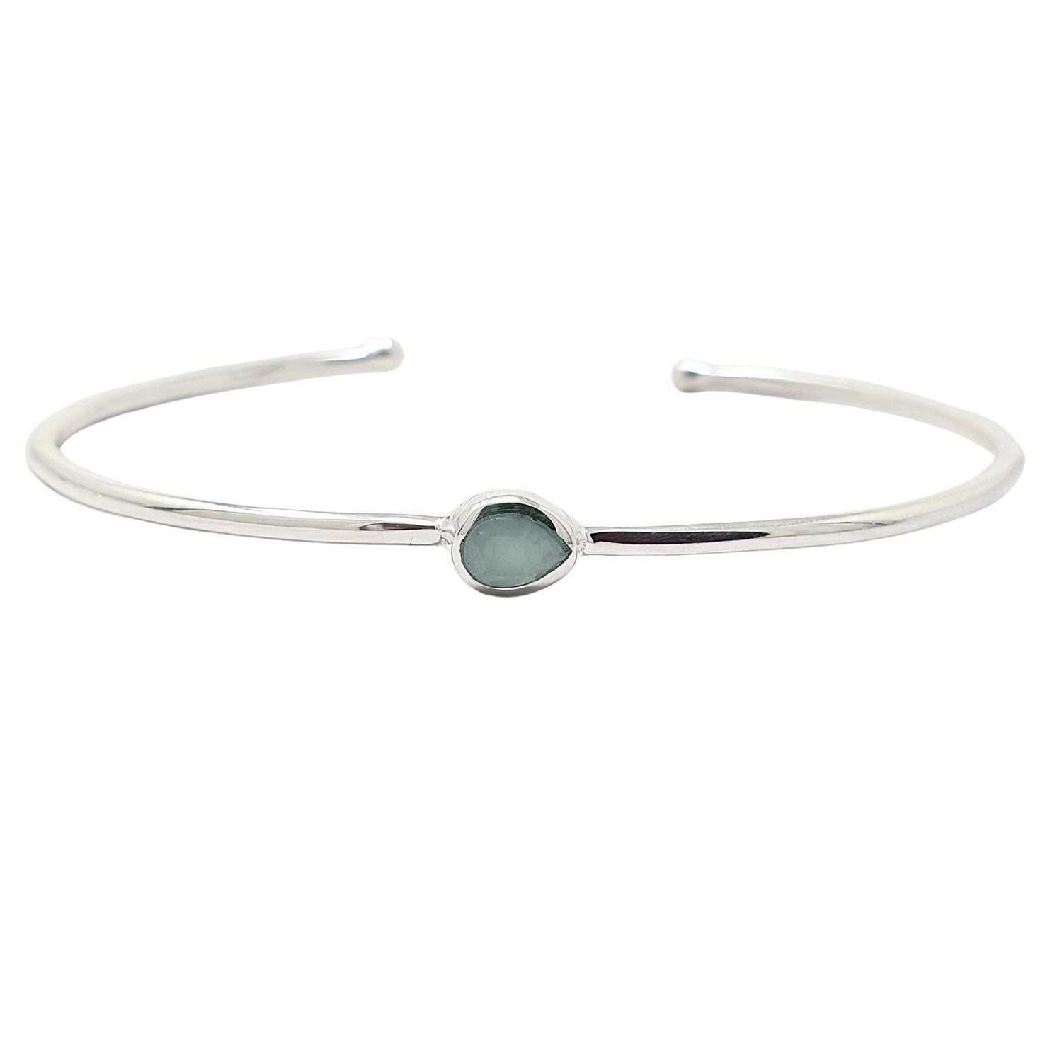 Women’s Silver / Blue Minimalist Sterling Silver Aquamarine March Birthstone Bangle Bracelet Harfi