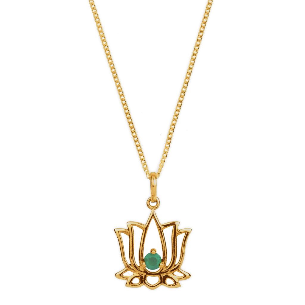 Charlotte's Web Jewellery Women's Lotus Flower Gold Vermeil Necklace - Green Onyx In Gold