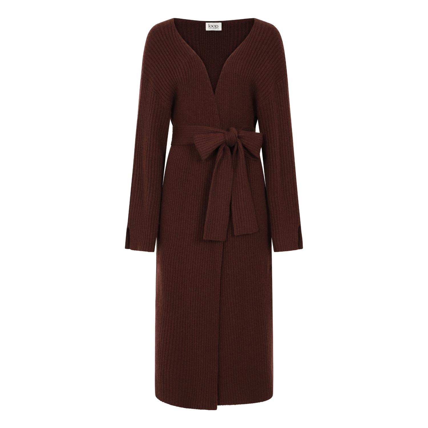 Women’s Longline Cashmere Belted Cardigan In Java Brown Small Loop Cashmere