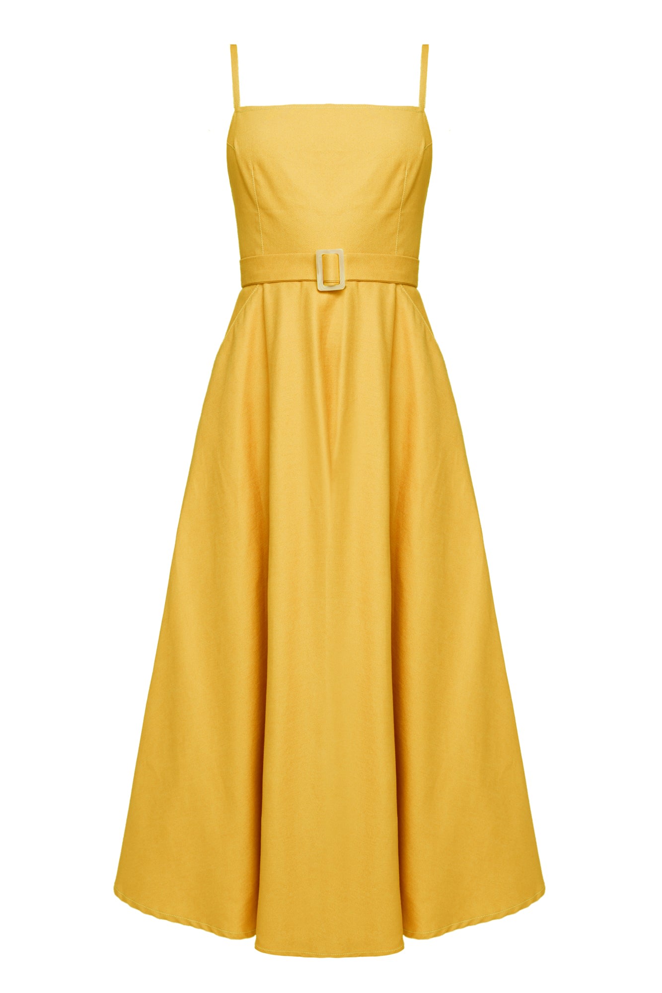 Undress Women's Yellow / Orange Matissa Yellow Denim Circle Skirt Midi Dress