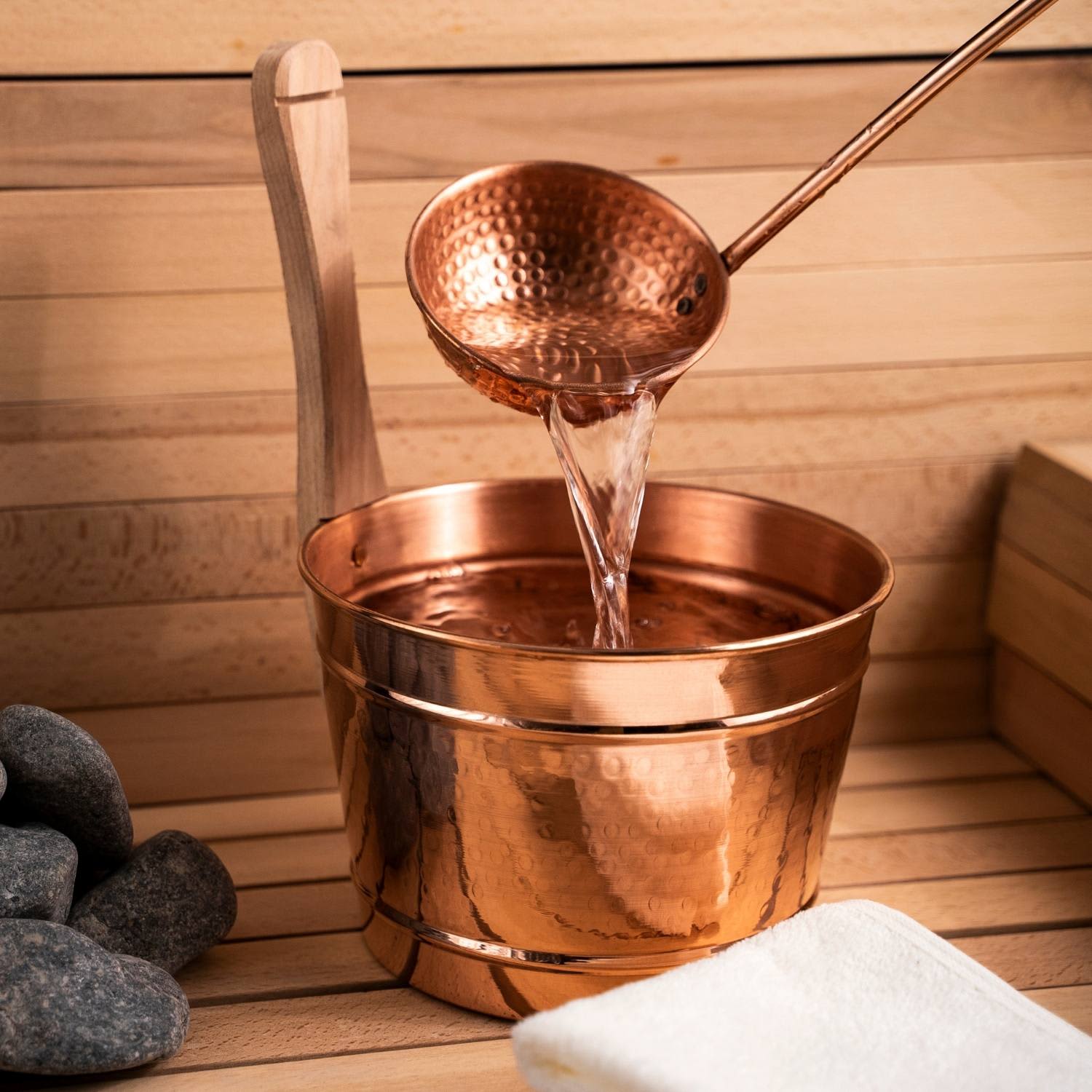 Pure Copper Sauna Bucket Ladle Set | ANATOLIACRAFT | Wolf & Badger