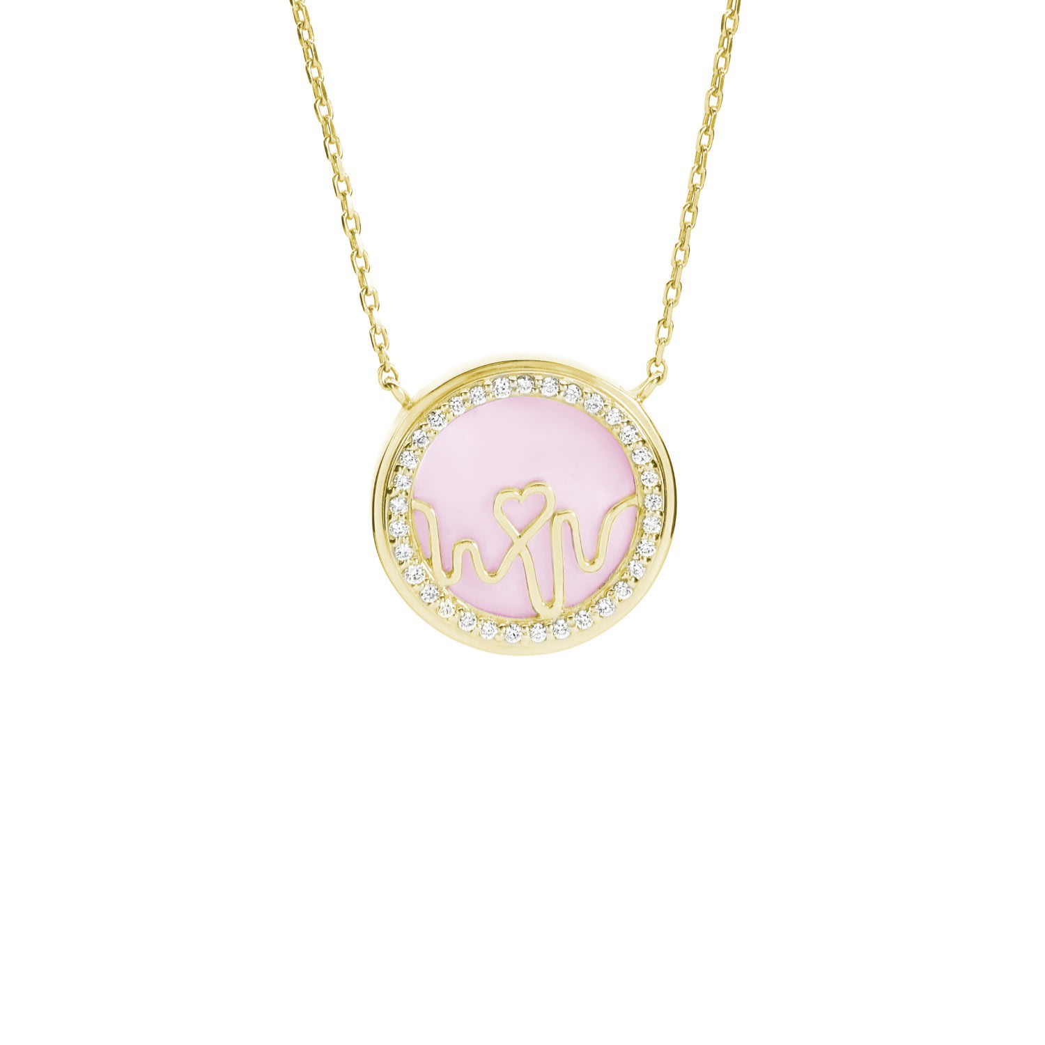 Bloomtine | Earth Angel Hq Women's New - Loves Frequency™ Gold Vermeil Heartbeat Locket/necklace With Rose Quarts, Mother Of Pe In Gold