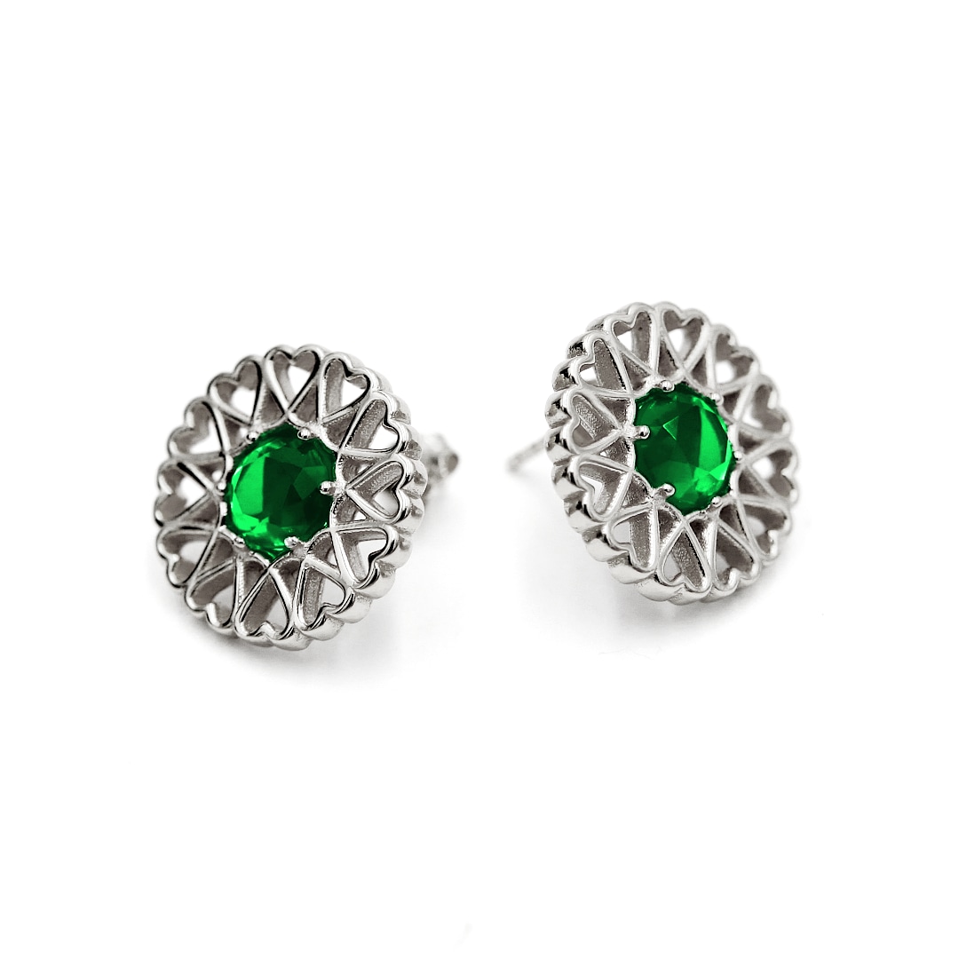 Amoare Women's ® Paris Earrings In Sterling Silver - Emerald Green In Gray
