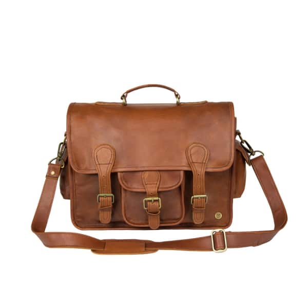 Large Leather Harvard Satchel Messenger Bag In Vintage Brown MAHI