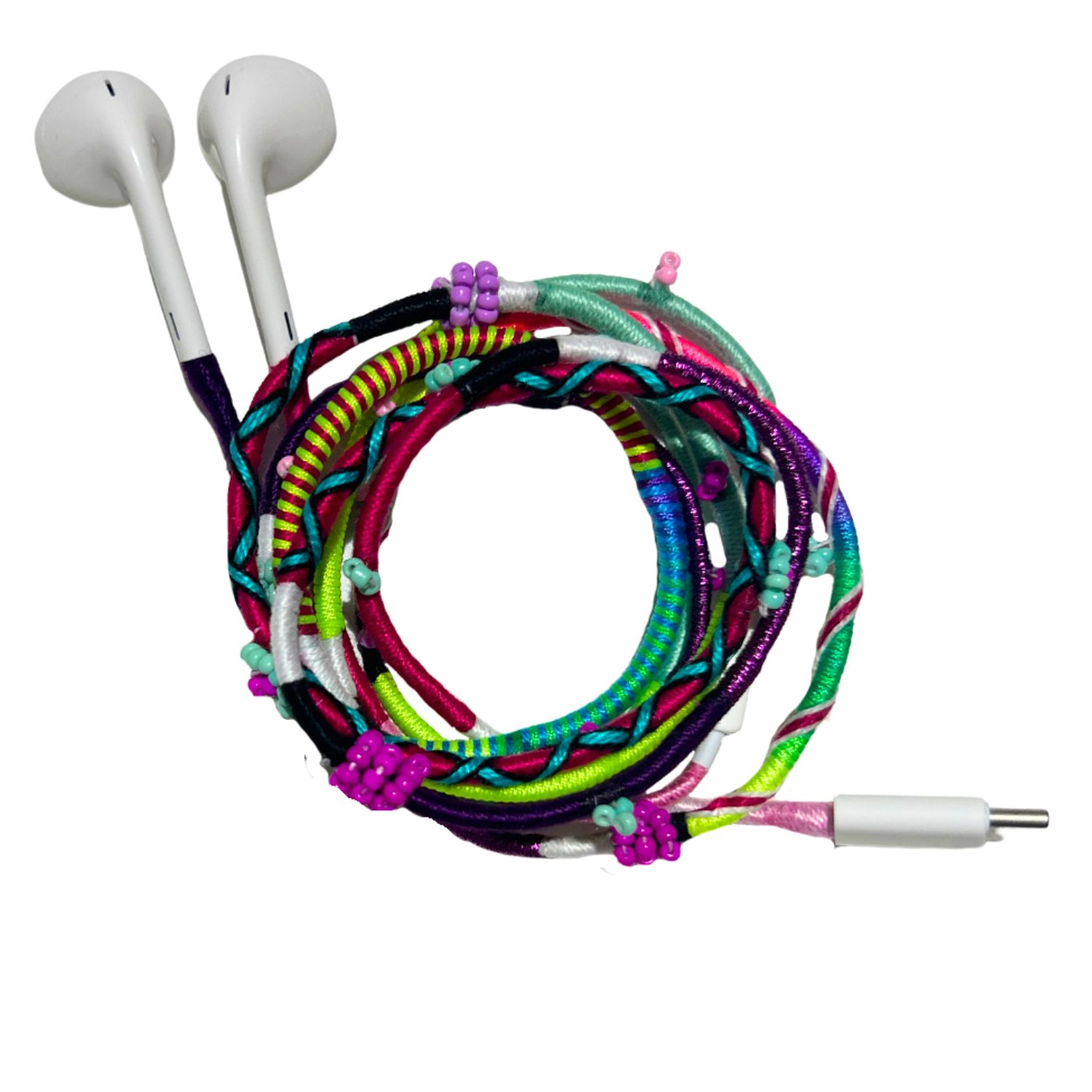 Le Pom Pom Pink / Purple Penny Beaded Earphones