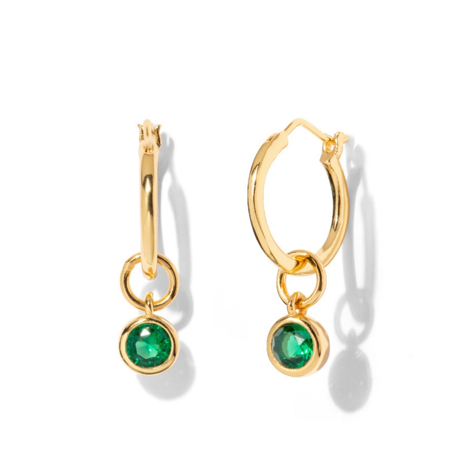 Emerald Drop Gold Hoop Earrings Little Sky Stone Wolf Badger