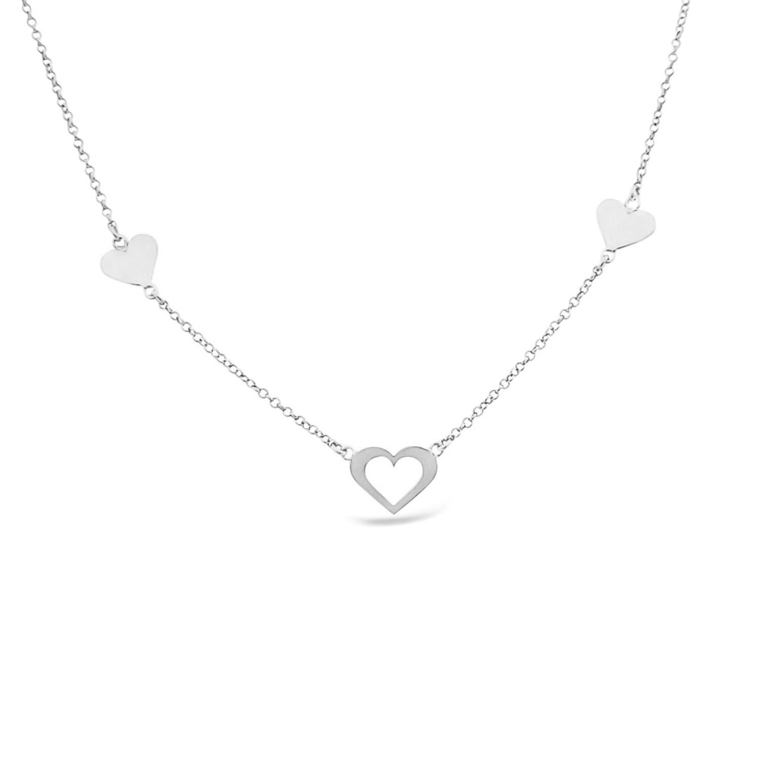 Lutiro Women's Silver Three Hearts With One Open Heart Necklace In Silver