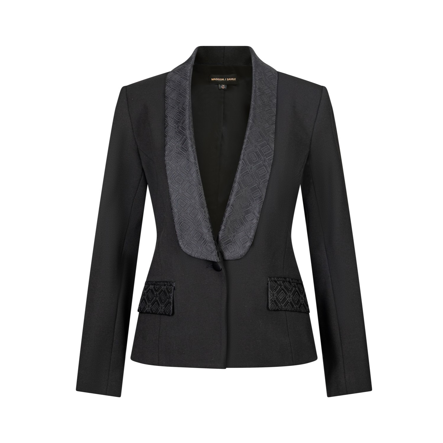 Luxury White Jacquard Tuxedo Blazer w/ Side Buckle