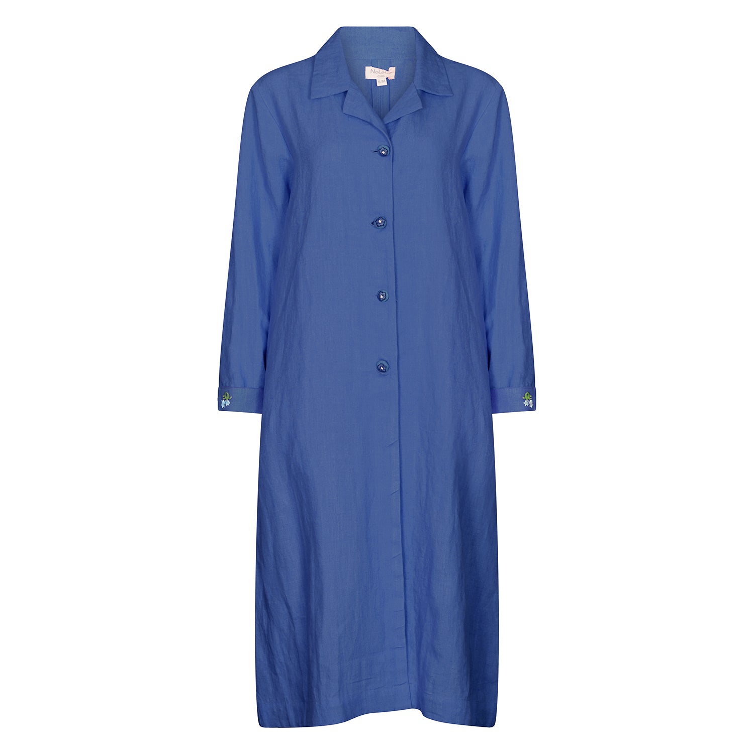 Nologo-chic Women's Blue Embroidered Gertrude Coat Dress Linen Indigo In Blue