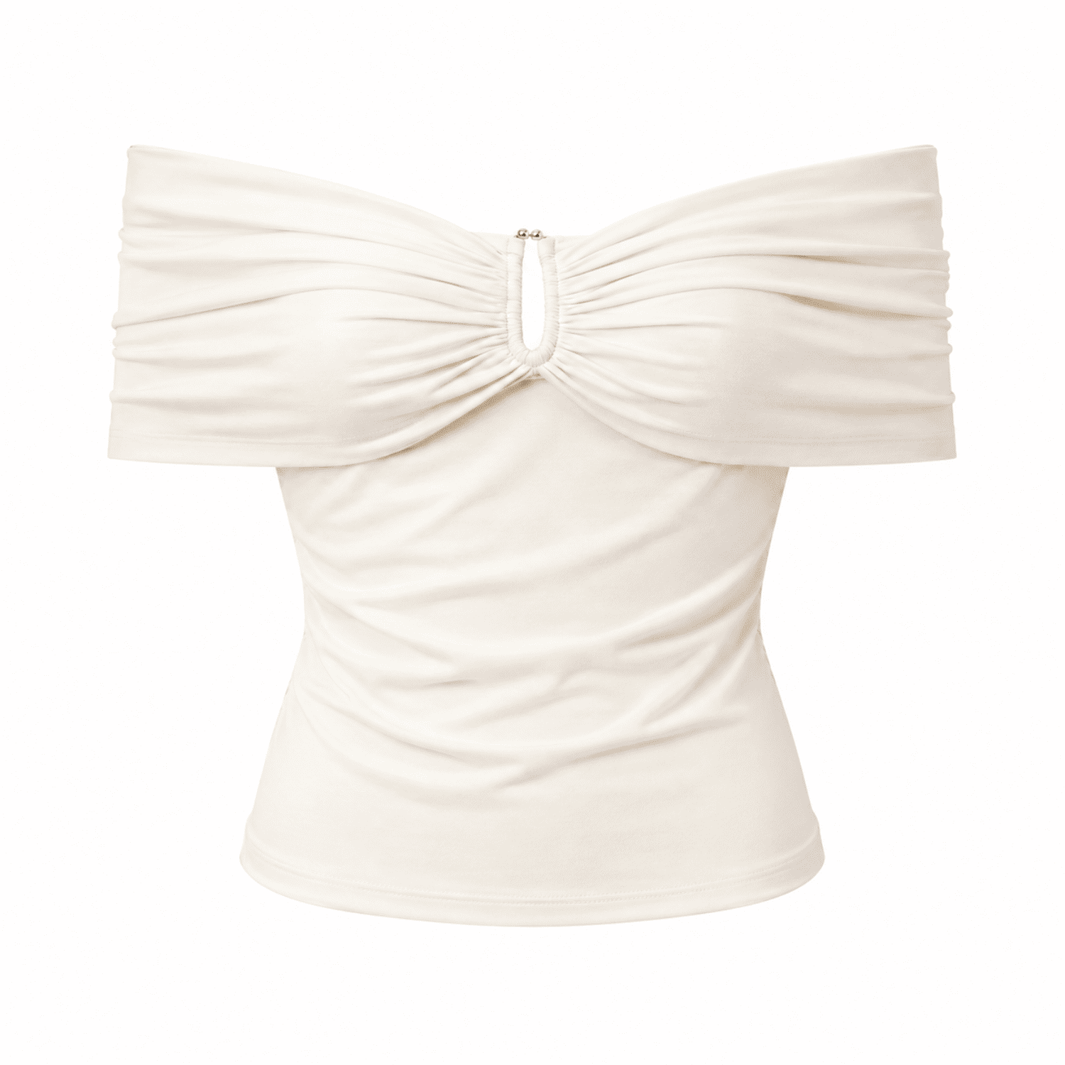 Exquise Women's Neutrals / White Artus Off Shoulder Metal Buckle Knit Blouse- Cream
