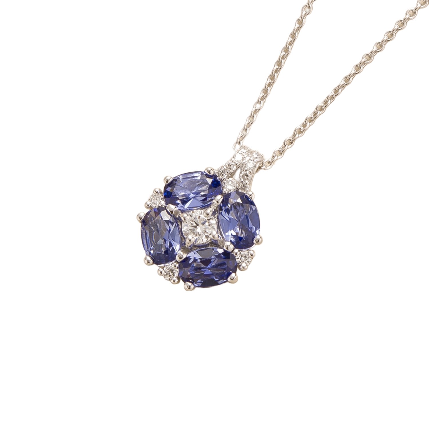 Women’s Blue / White / Silver Pristi White Gold Necklace With Diamonds & Ceylon Blue Sapphire Juvetti