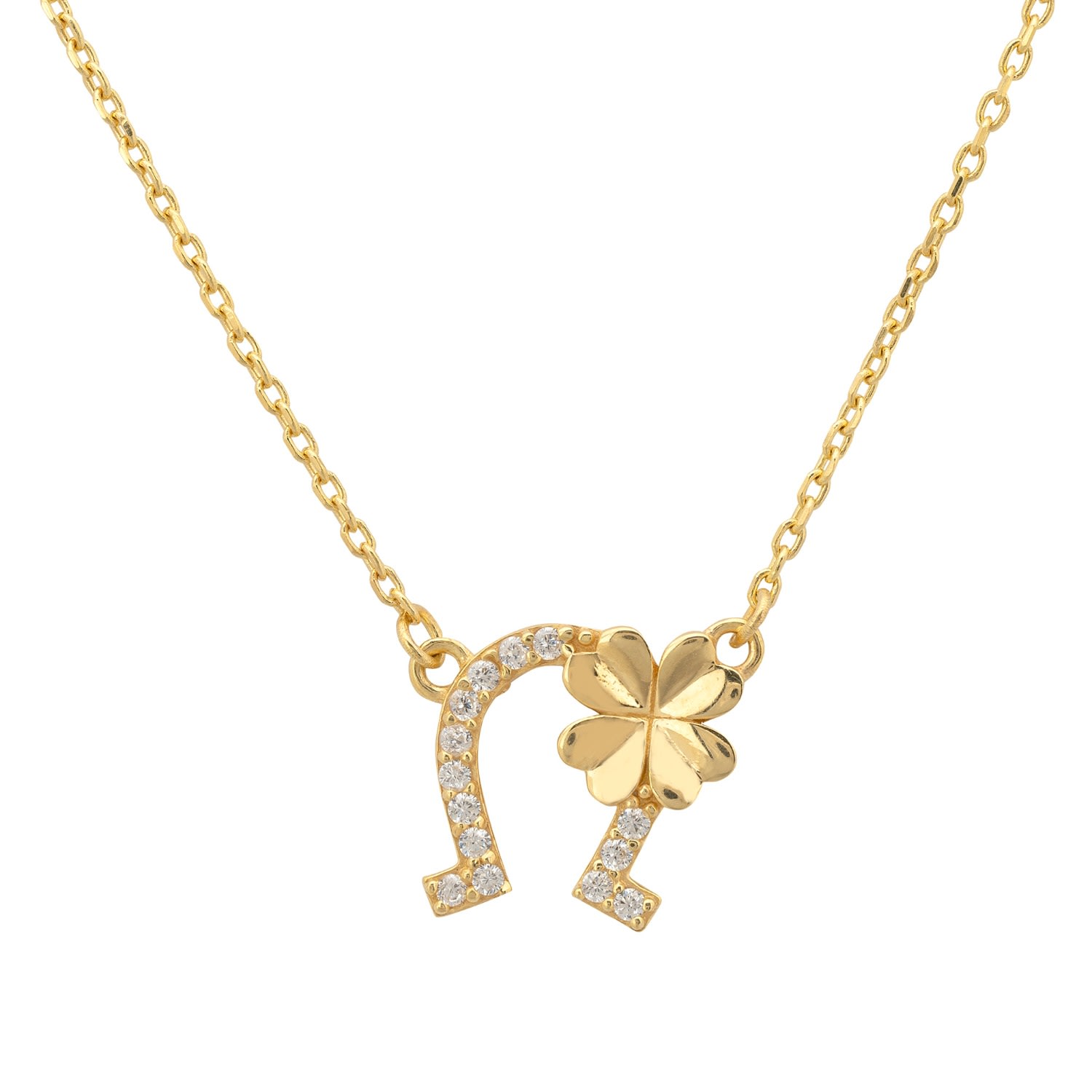 Women’s White / Gold Horseshoe And Shamrock Necklace Gold Latelita