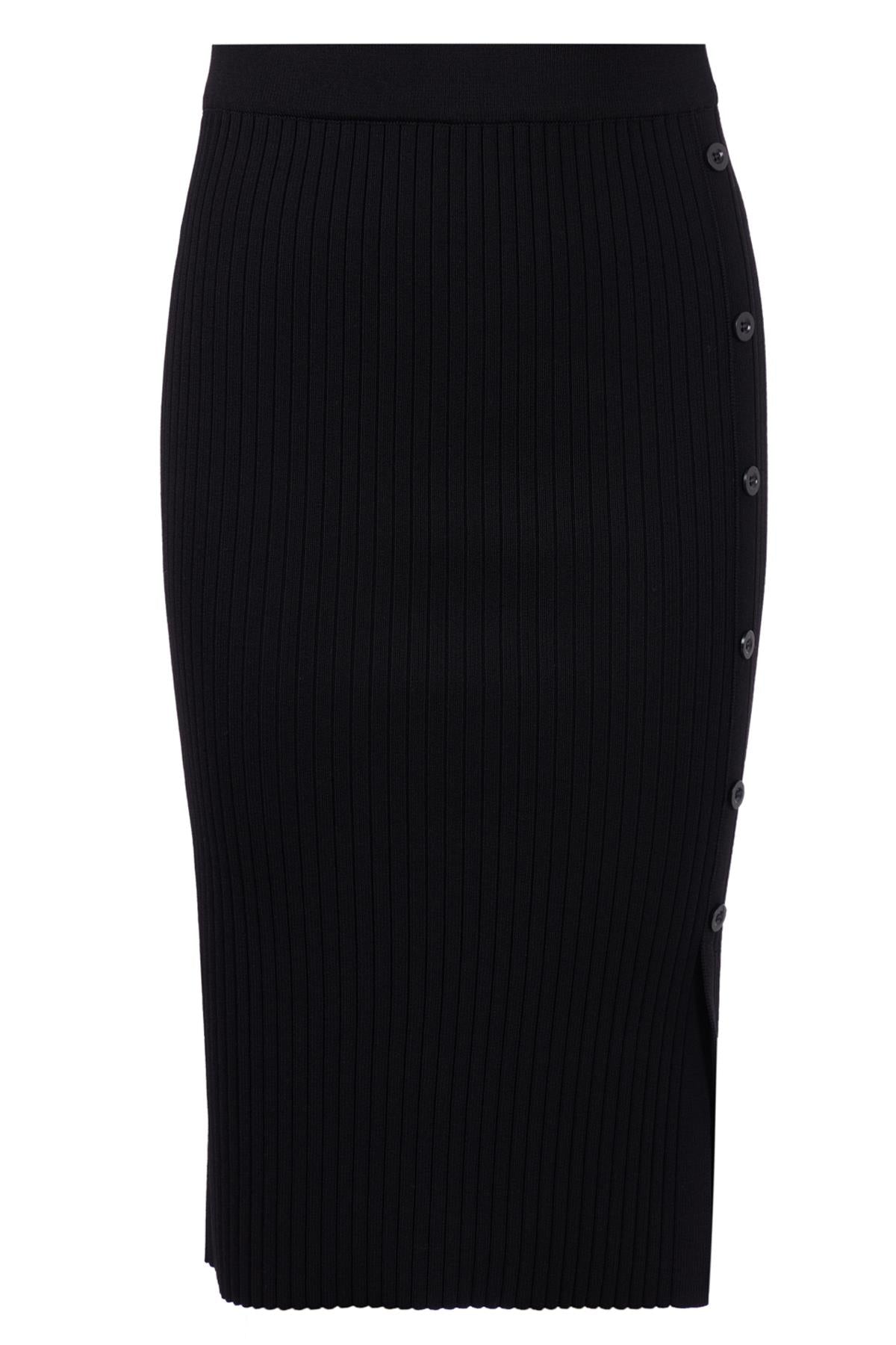 Women's Jasmine Midi Ribbed Knit Skirt In Black | Extra Large | Peraluna