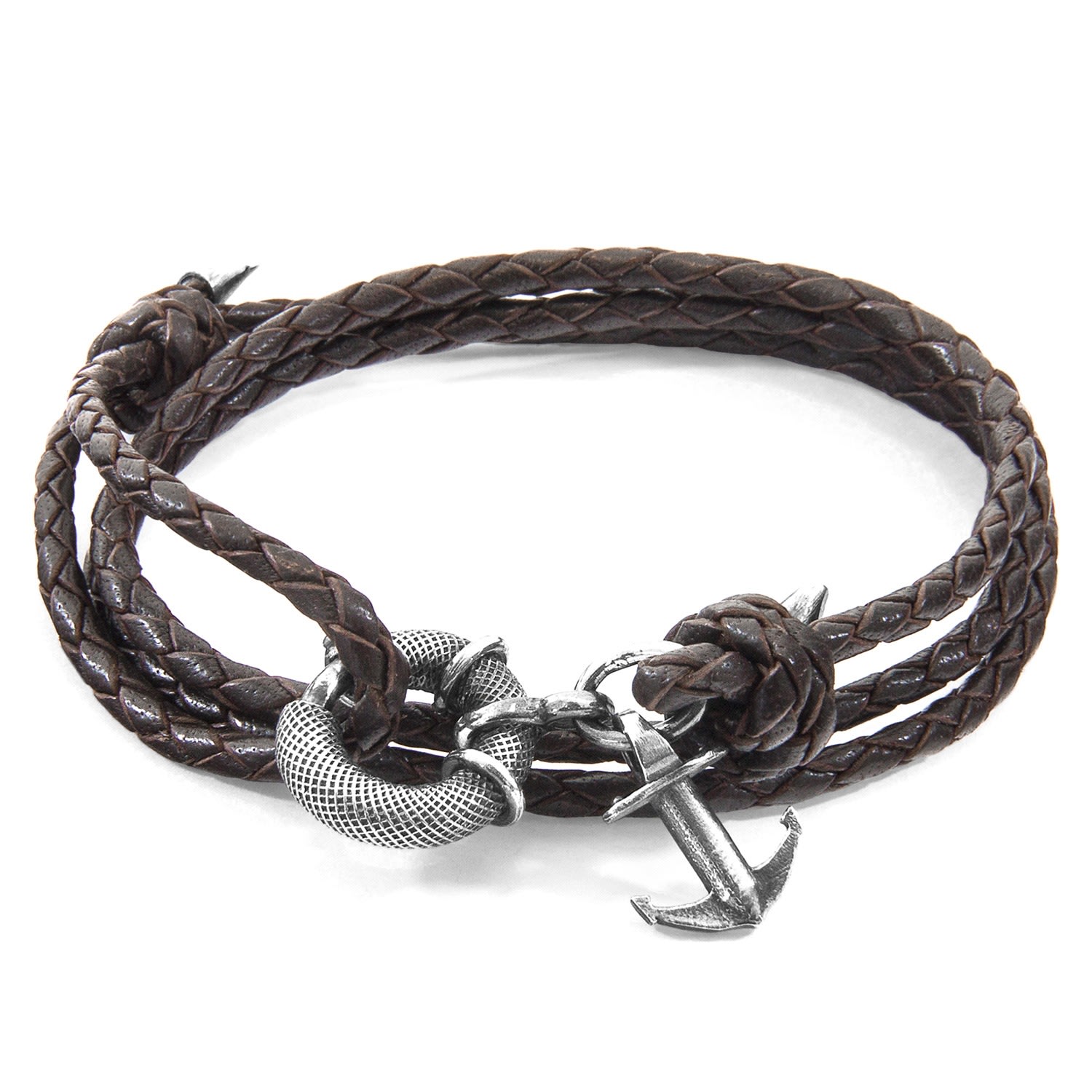 Men’s Brown / Silver Dark Brown Clyde Anchor Silver & Braided Leather Bracelet Anchor & Crew