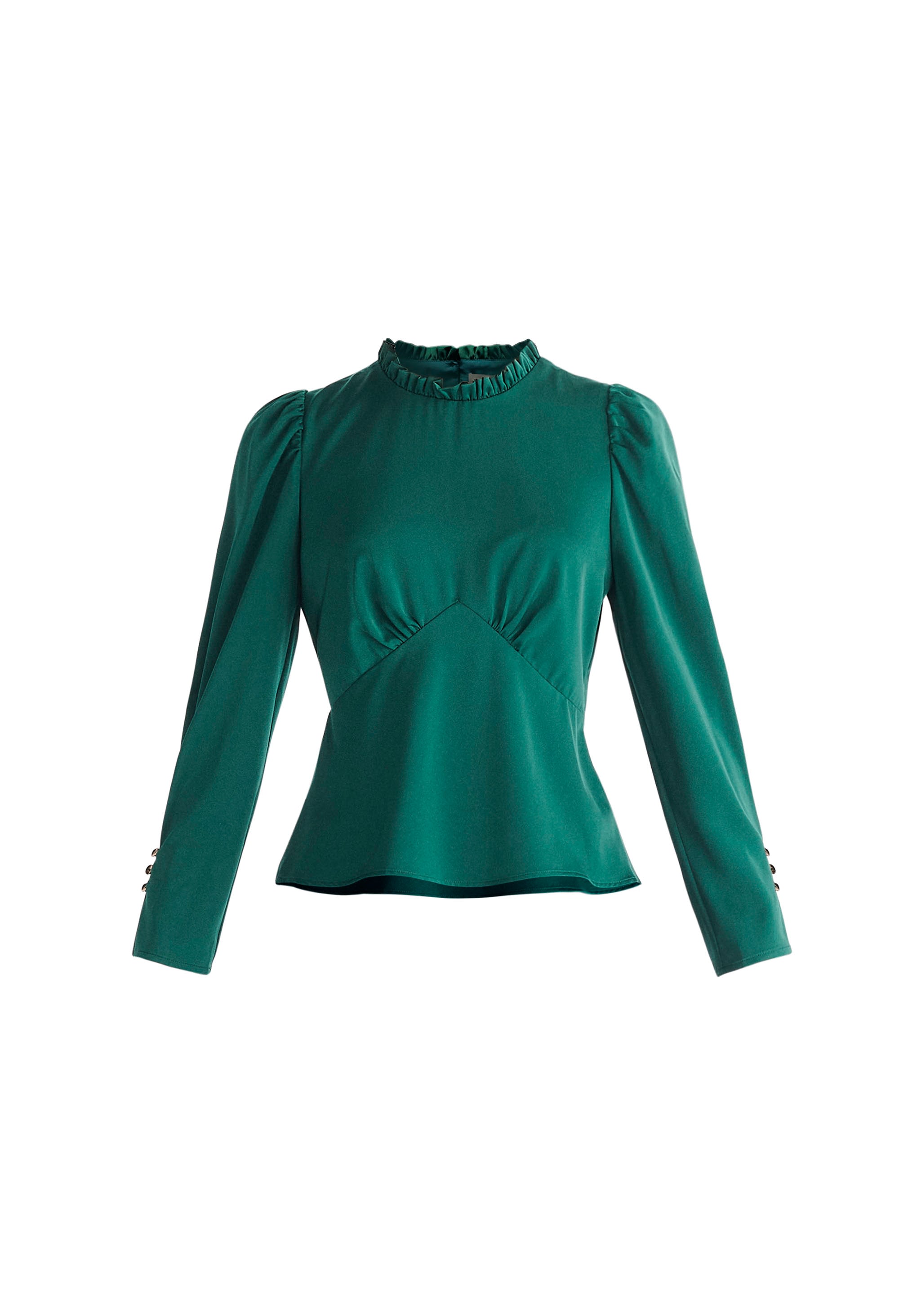 Women’s Pleated Collar Satin Blouse In Green Extra Small Paisie