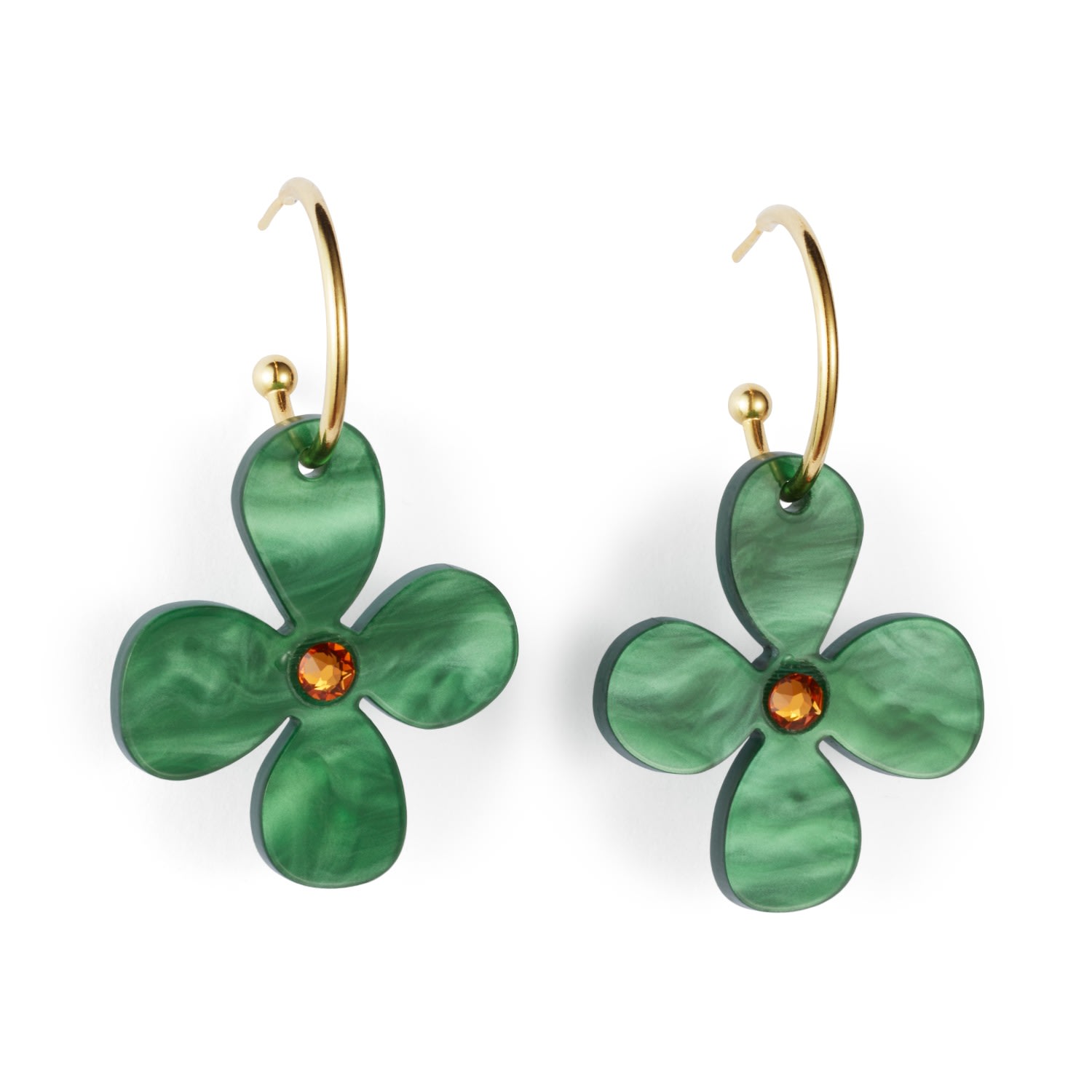 Toolally Women's Green / Gold Daisy Hoop Earrings - Grass Green In Green/gold