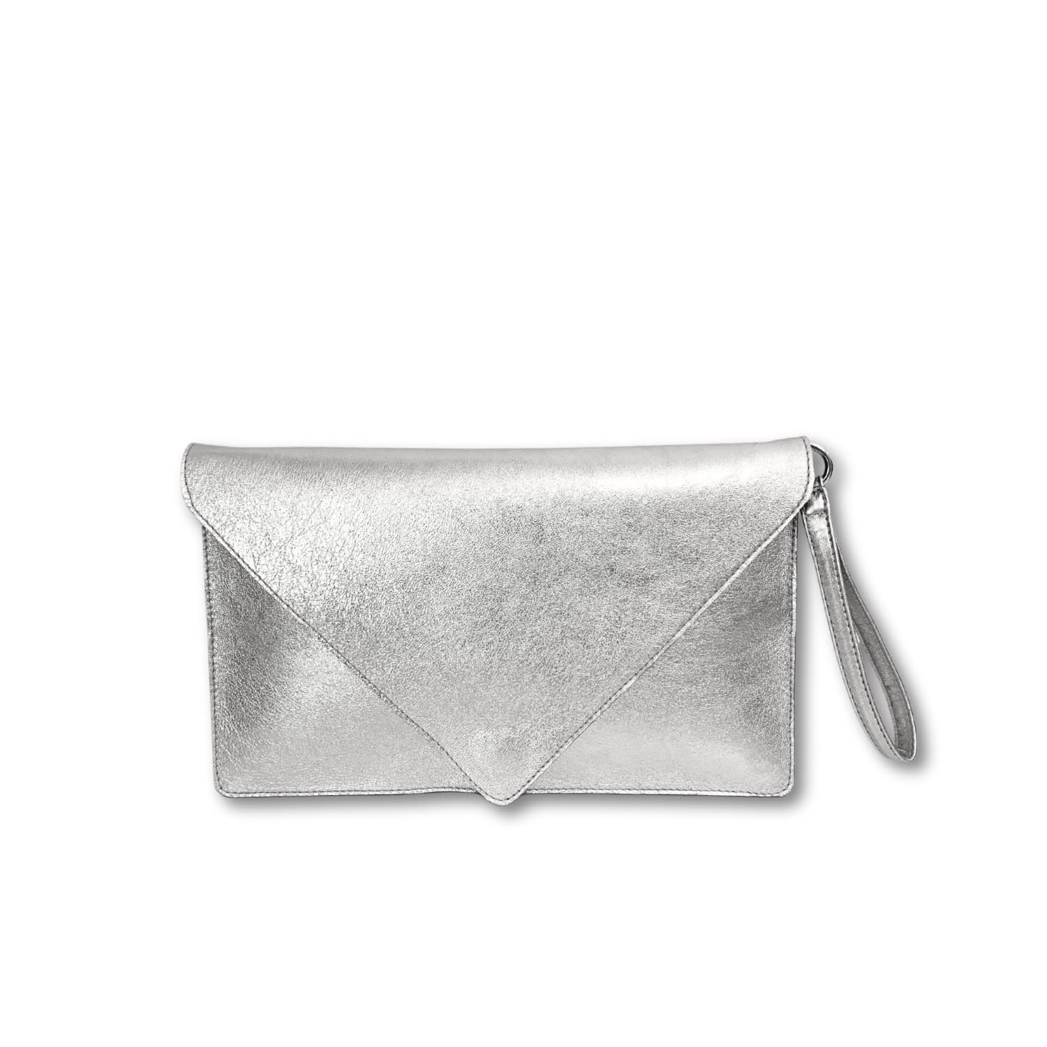 Juan-jo Women's Silver Leather Envelope Clutch With Chain In Silver