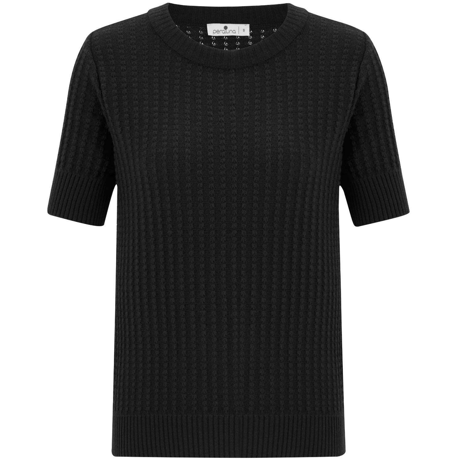 Peraluna Women's Cashmere Blend O-neck Short Sleeve 3d Vertical Striped Knitwear Blouse - Black In Black