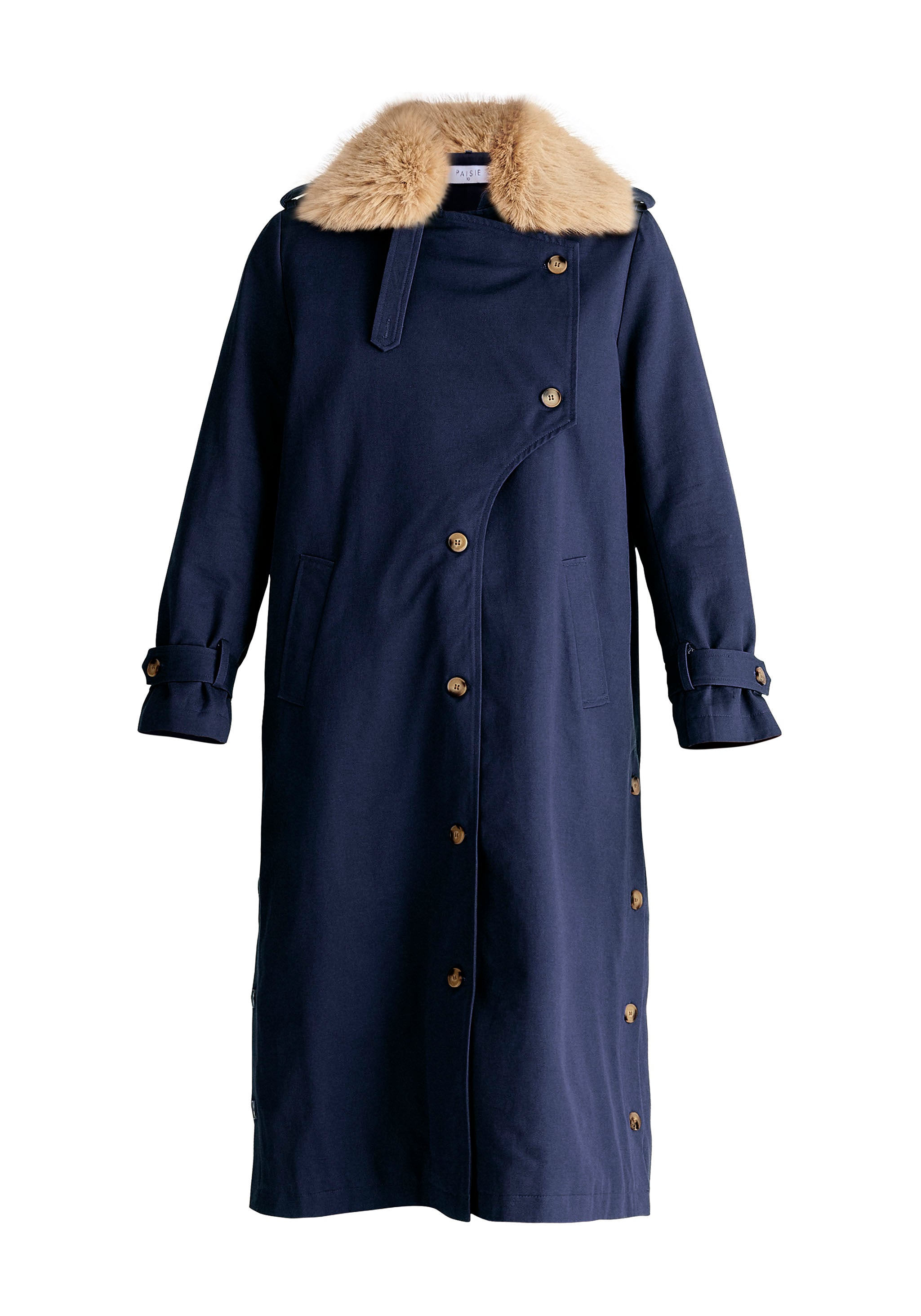 Women’s Blue Faux Fur Collar Coat In Navy Large Paisie