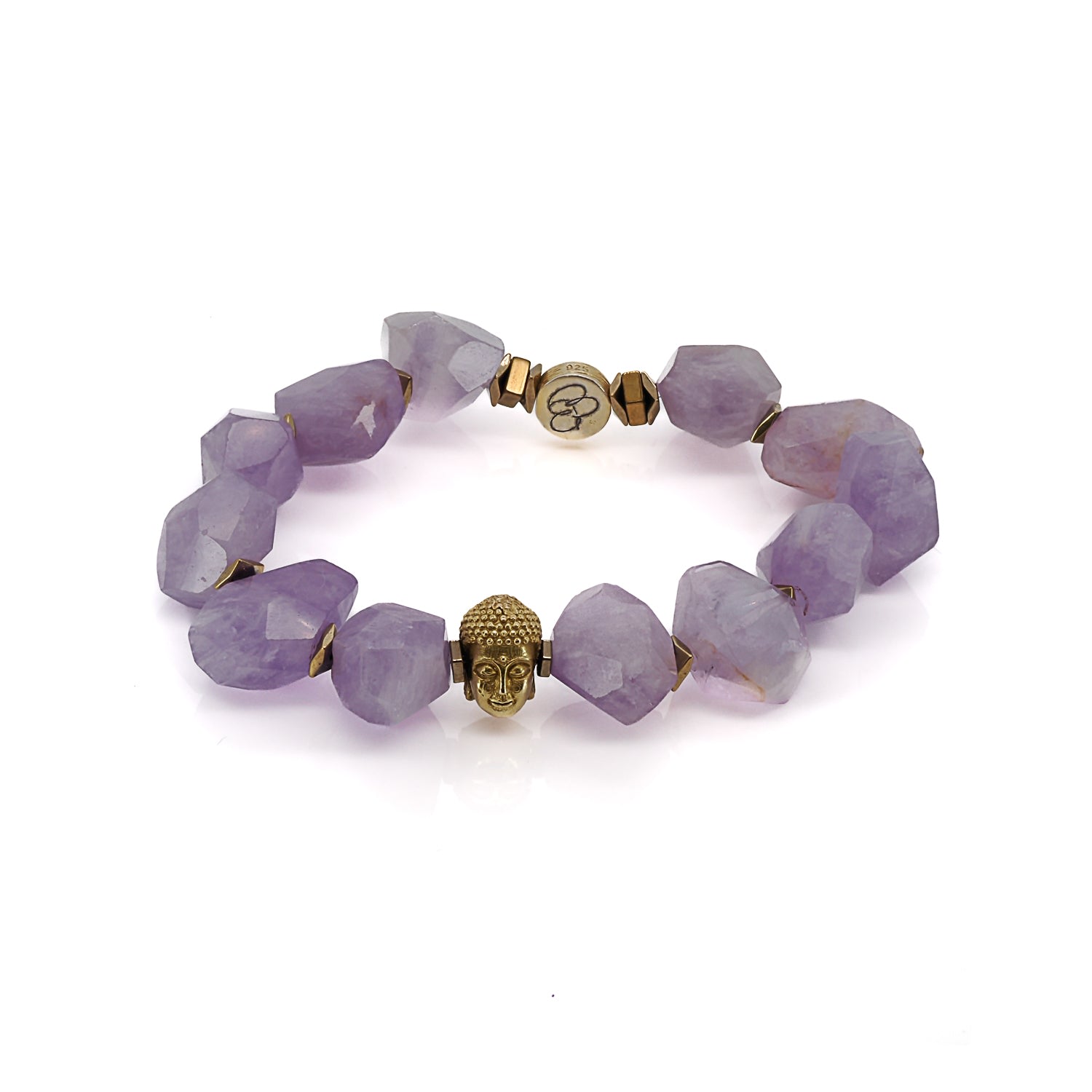 Ebru Jewelry Women's Gold / Pink / Purple Solid Gold Buddha Amethyst Beaded Bracelet - Purple