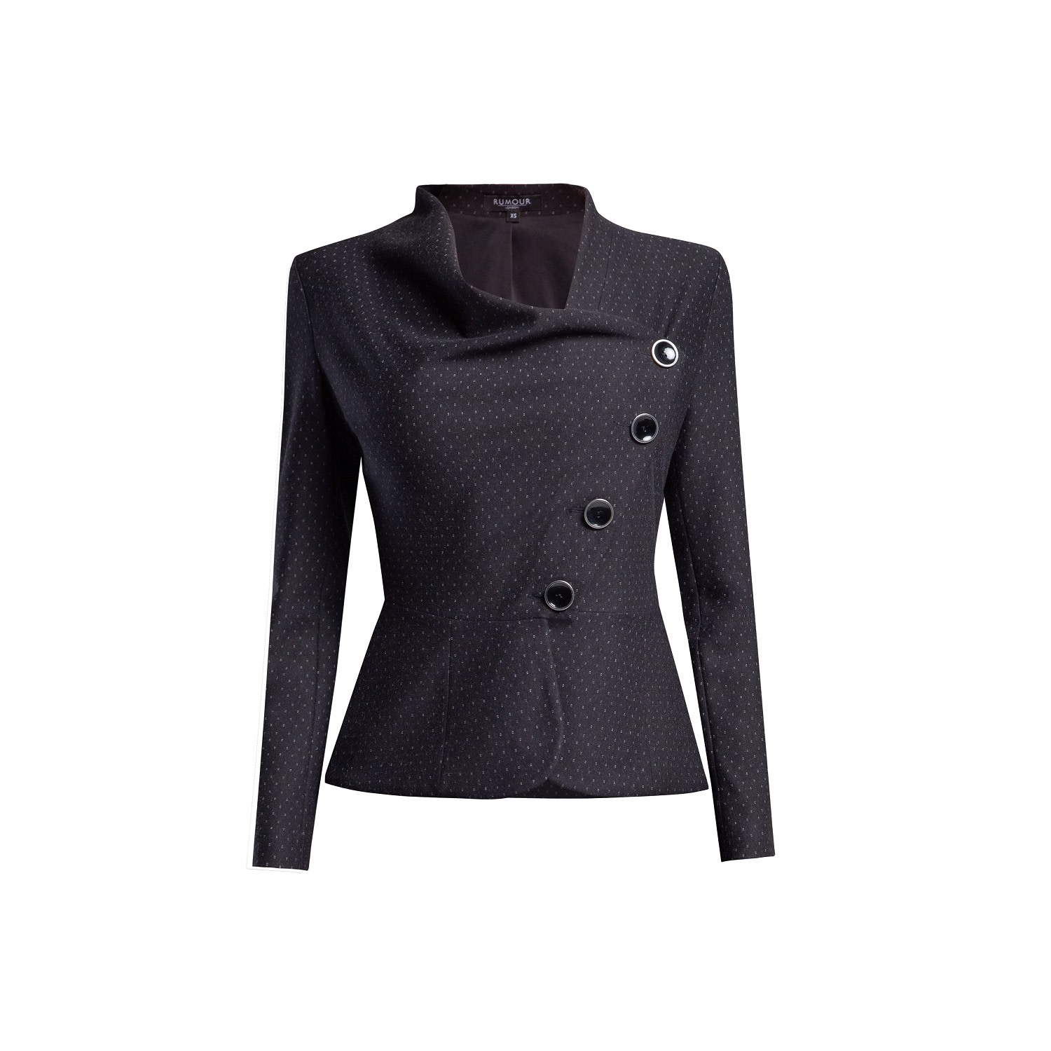 Rumour London Women's Black Richmond Jacquard Jersey Tailored Jacket With Asymmetric Buttoning In Black