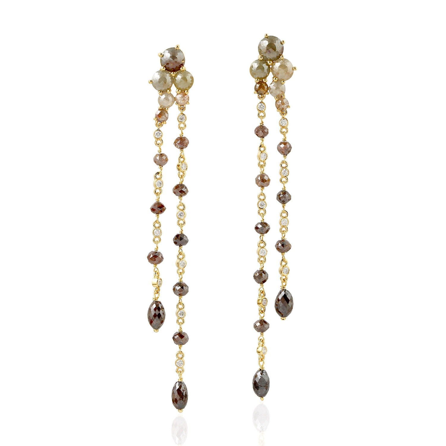 Artisan Women's Gold / Brown 18k Yellow Gold Ice Diamond Beaded Dangle Earrings In Gold