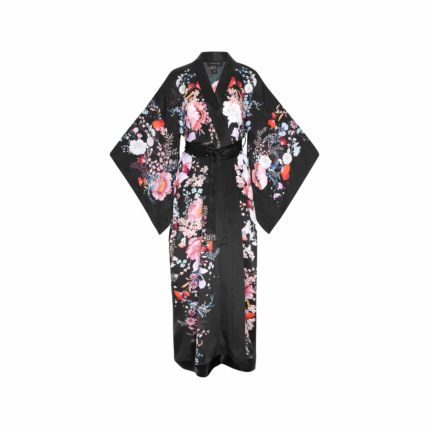 Meng Women's Black Watercolour Flowers Silk Satin Kimono