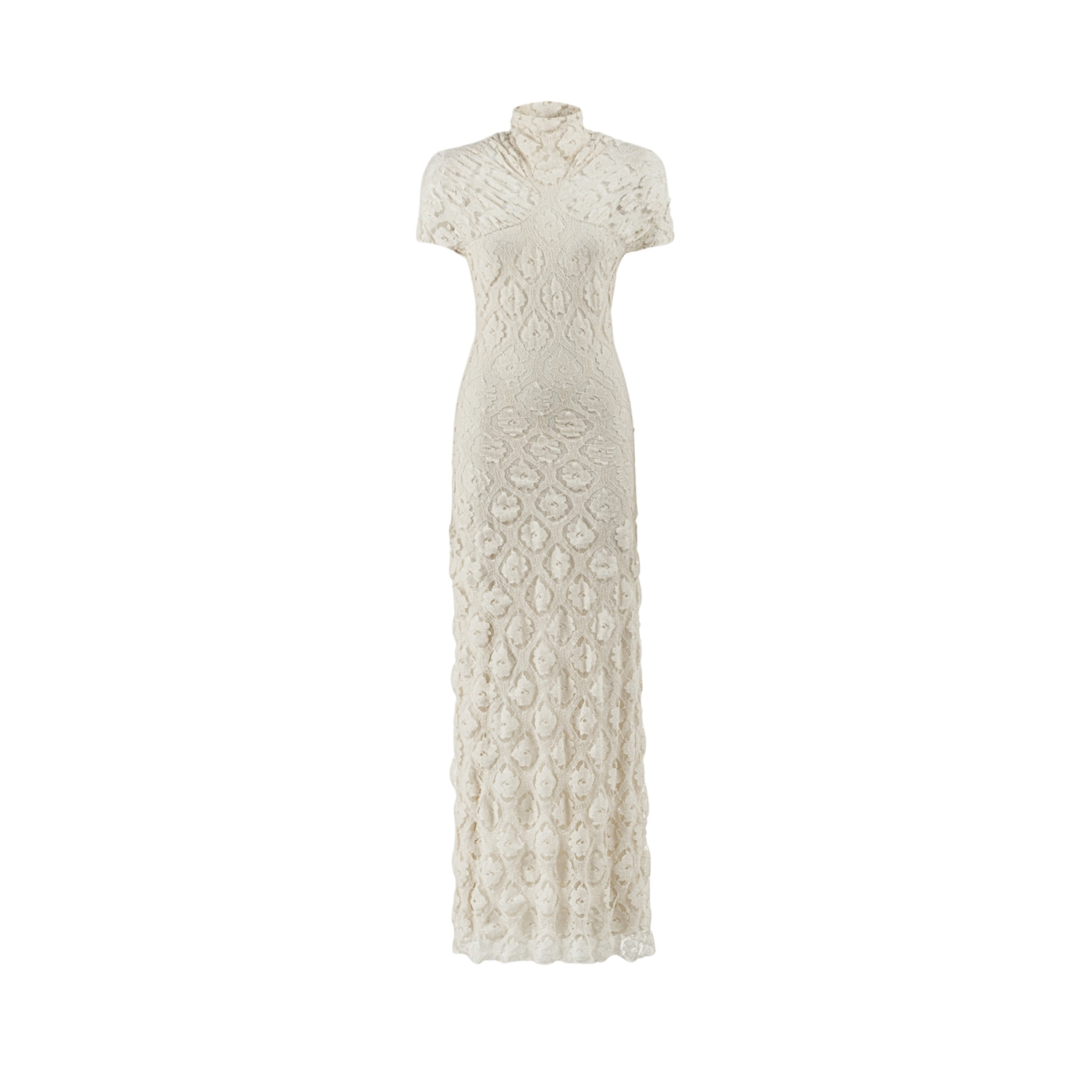 knee length dresses for ladies Rosee de Matin Lace High-Neck Maxi Dress in White
