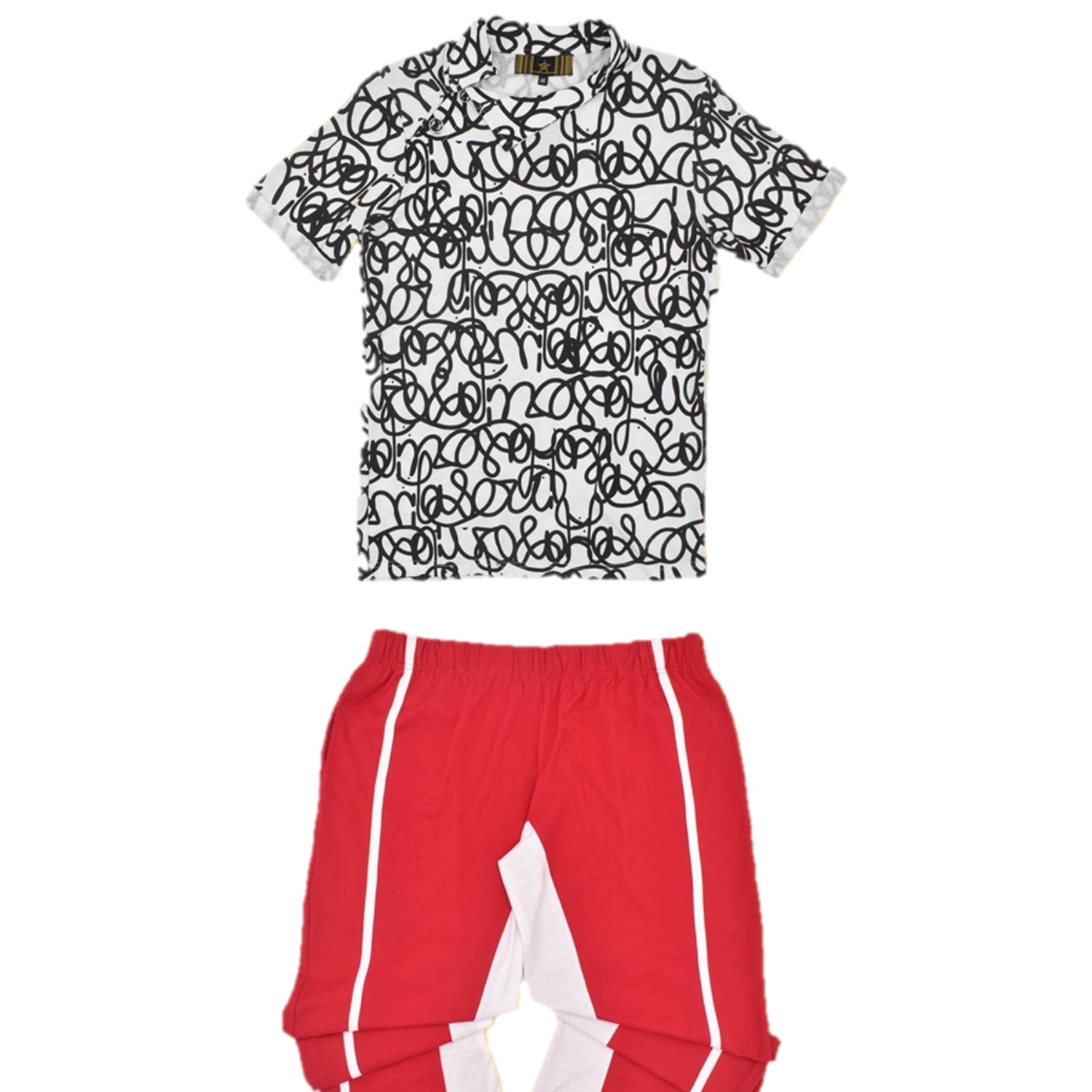 Chuks Collins Men's Red / White / Black Graffiti Print Shirt And Pant Set -  Diffusion Collection - T In Red/white/black