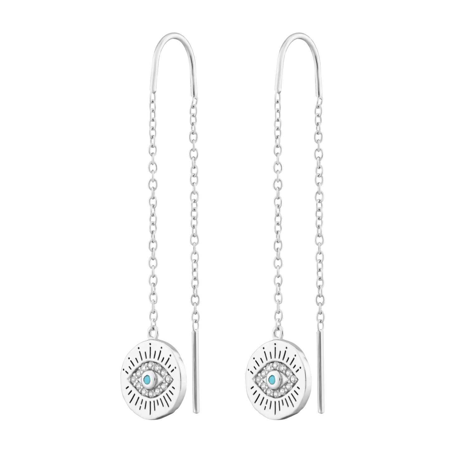 Scream Pretty Women's Silver / Blue Silver Evil Eye Threader Earrings