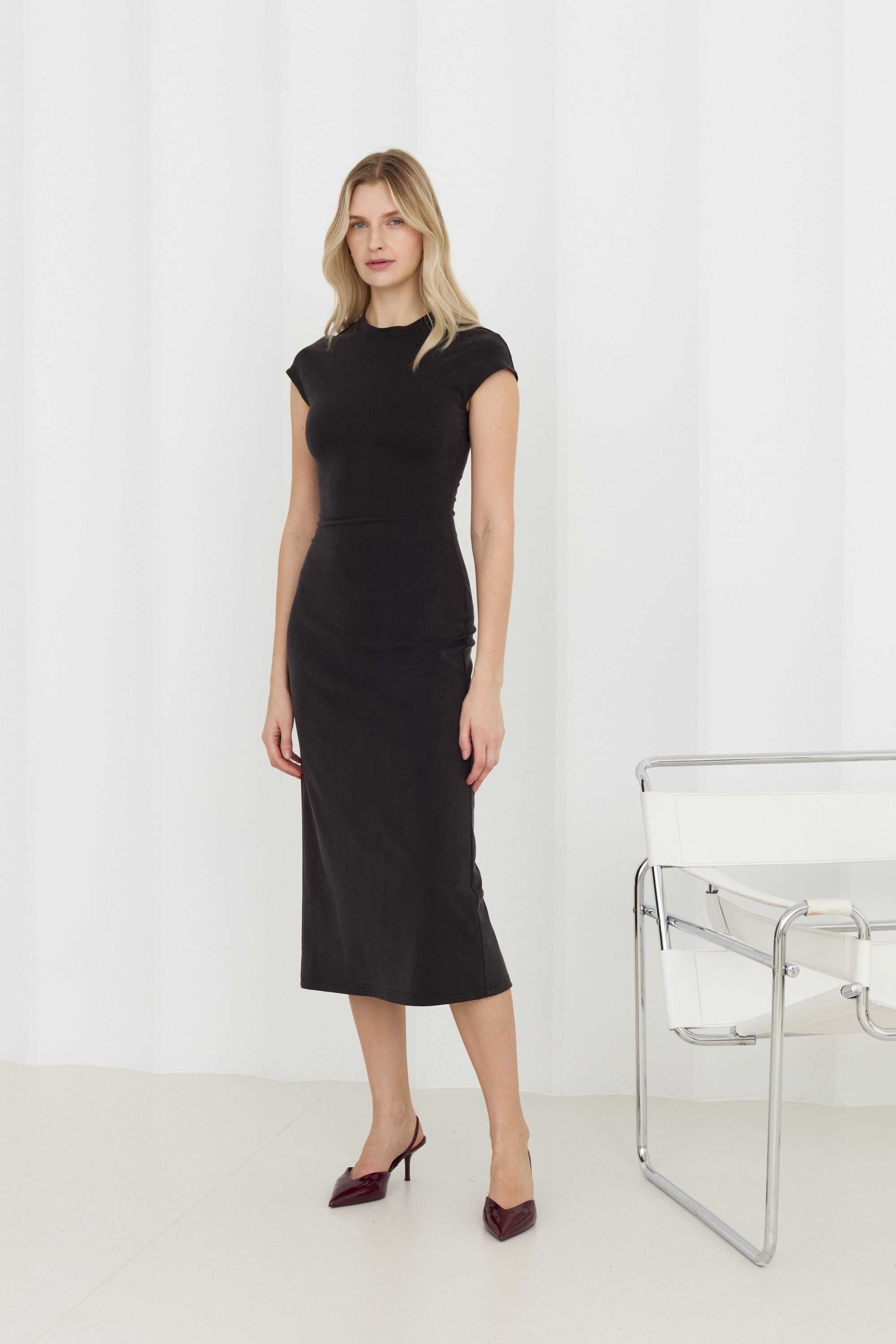 black jersey dress knee length Plunge Wrap Over V Neck Tie Open Back Maxi Dress With Skirt Opening –  cleogatzeli