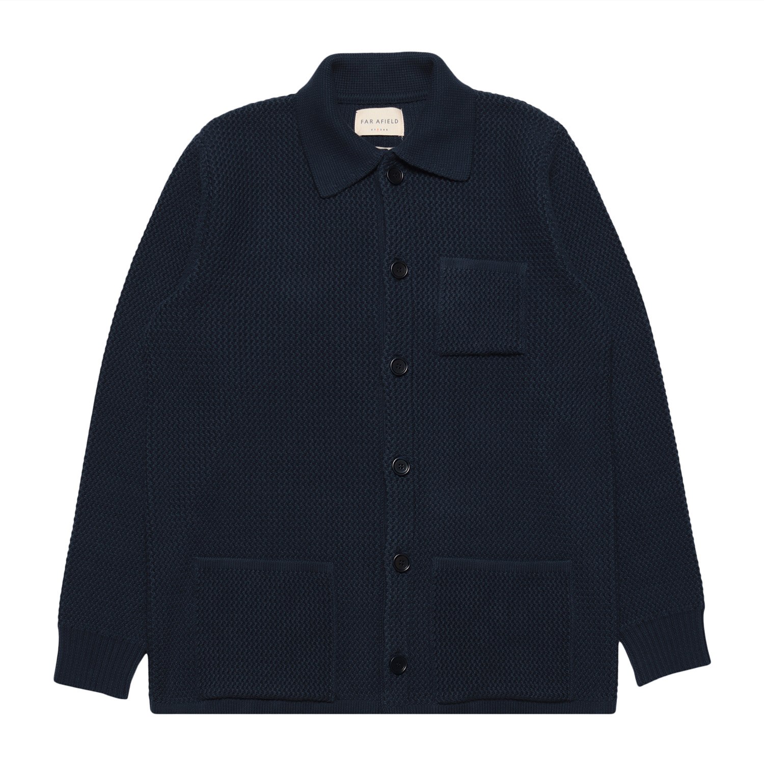 Far Afield Men's Blue Station Cardigan - Navy Ribbed Crochet