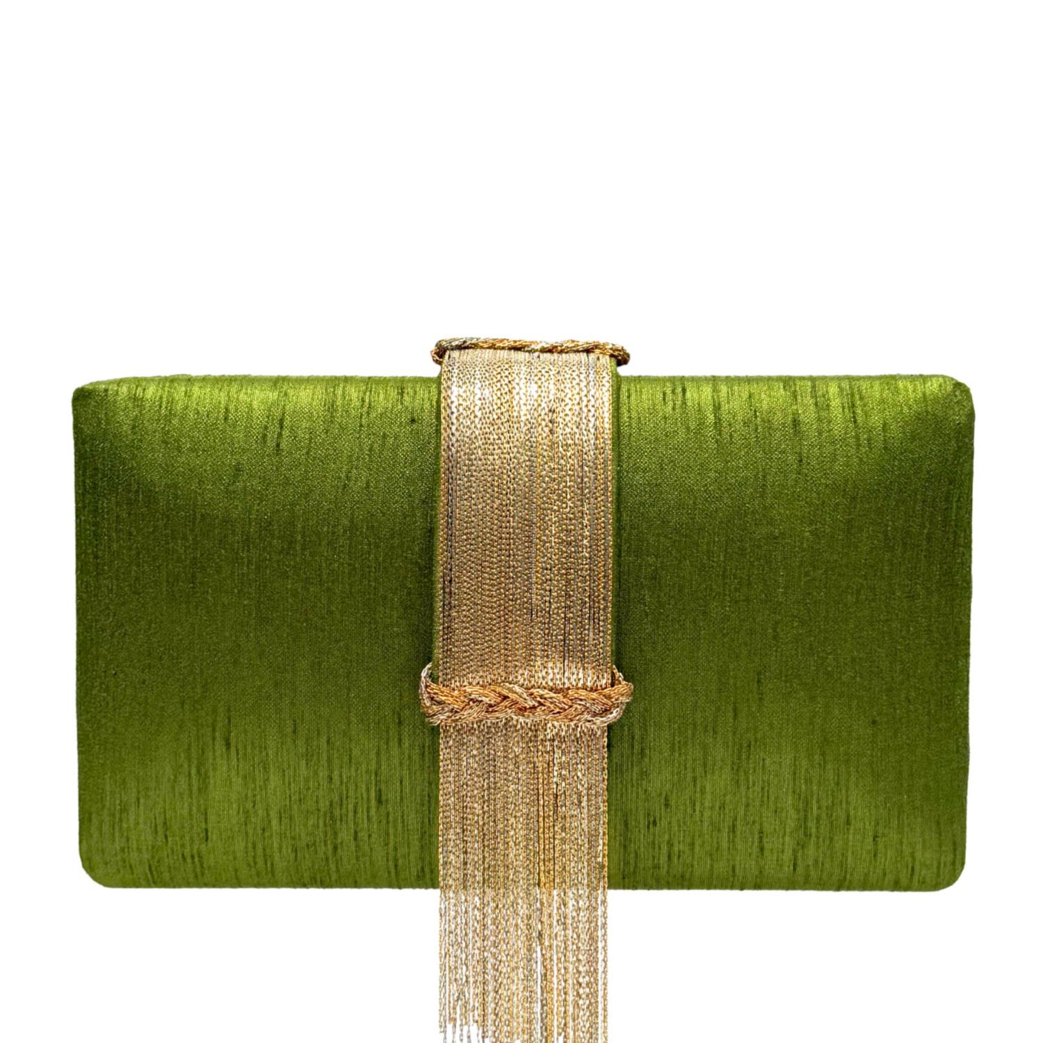 Simitri Women's Green Olive Fringe Clutch