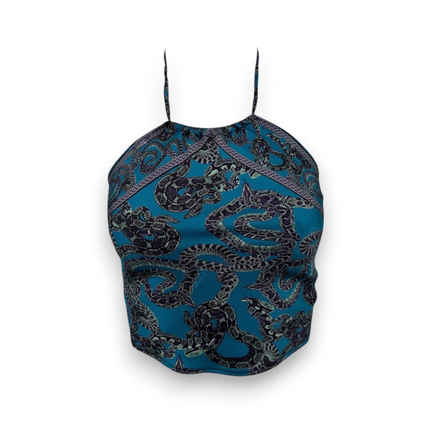 Monzlapur New York Women's Green / Blue Snake Halter Silk Top - Teal