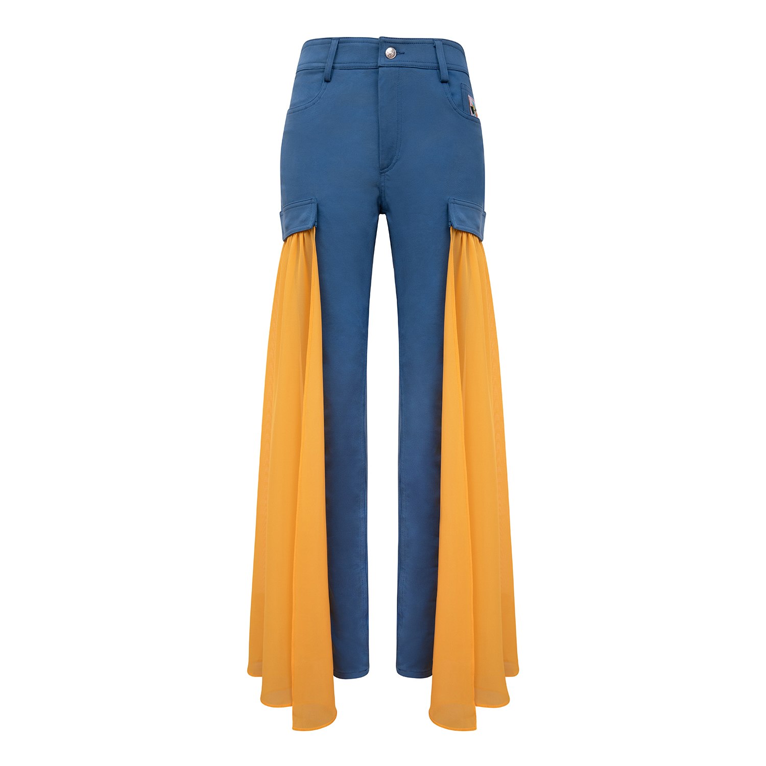 Blonde Gone Rogue Blue / Yellow / Orange Wildflower Skinny Jeans With Veils, Upcycled Cotton, In Denim Blue & Yellow