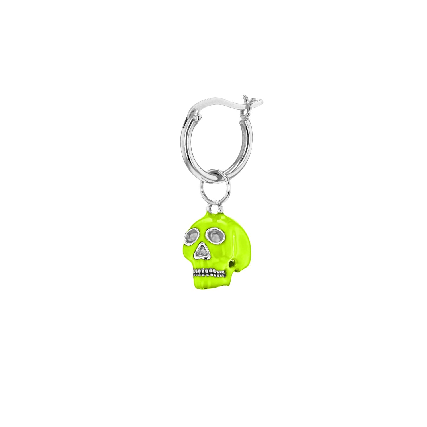 True Rocks Men's Green / Silver Sterling Silver & Neon Lime Green Mini Skull Charm On A Silver Hoop In Multi