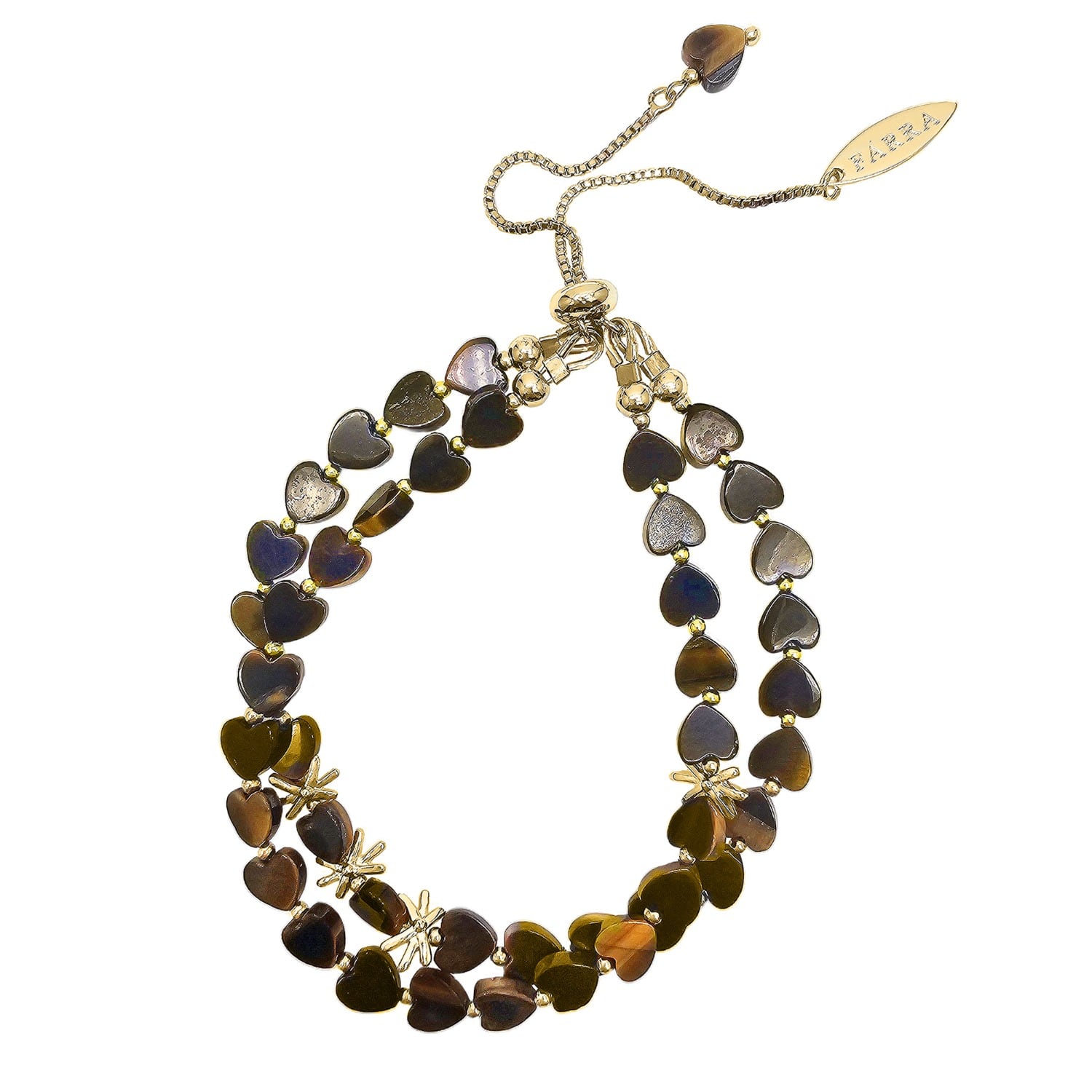 Farra Women's Brown Heart Shaped Tiger-eye Stone Double Layers Bracelet In Brown