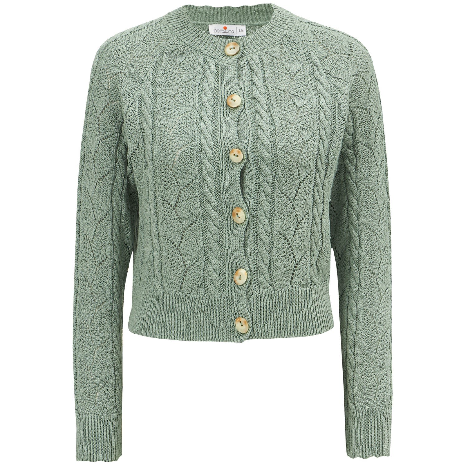 Peraluna Women's Ella Cable Knit Openwork Cropped Cardigan - Nile Green In Green