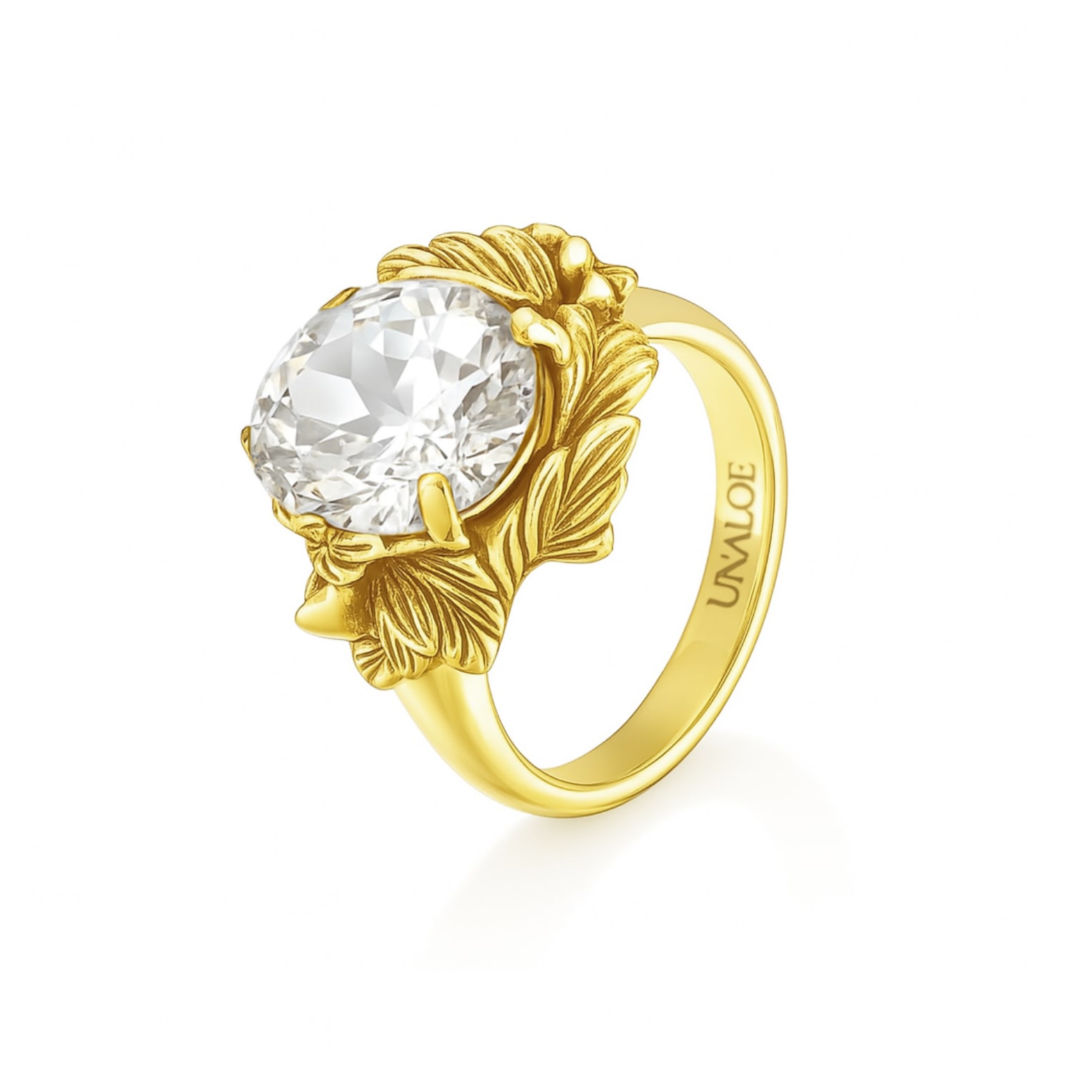 Unaloe Women's Gold / White Ring In Sterling Silver With Gold Plated With White Zirconia – Coleus Ovalis –  In Multi