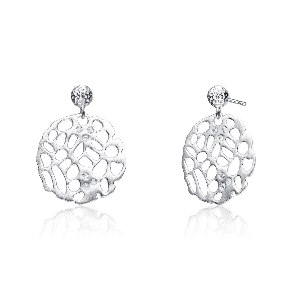 Women’s White / Silver Sterling Silver Cubic Zirconia Matte Brushed Filigree Earrings Genevive Jewelry