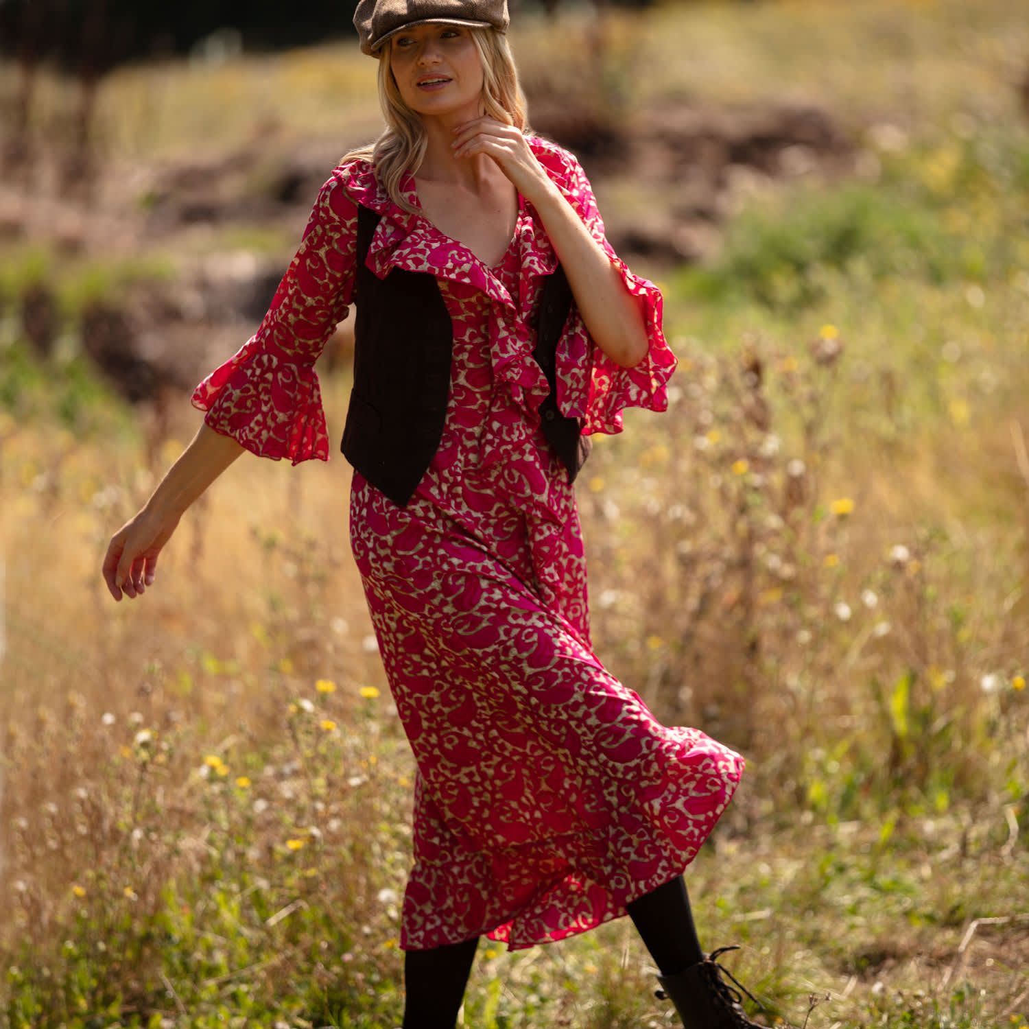 at Last... Felicity Printed Midi Dress - Pink