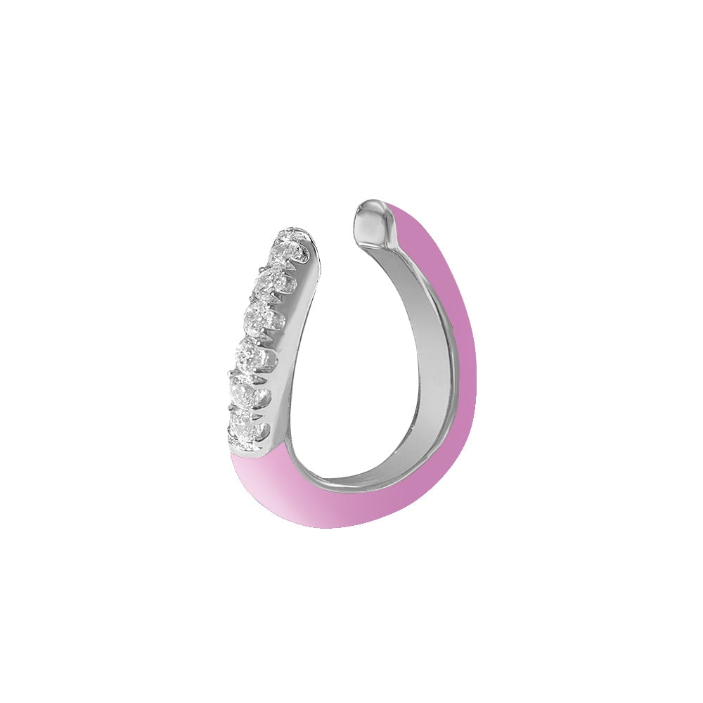 Gold Trip Women's Pink / Purple / White Pink Enamel Wave Ear Cuff In Silver