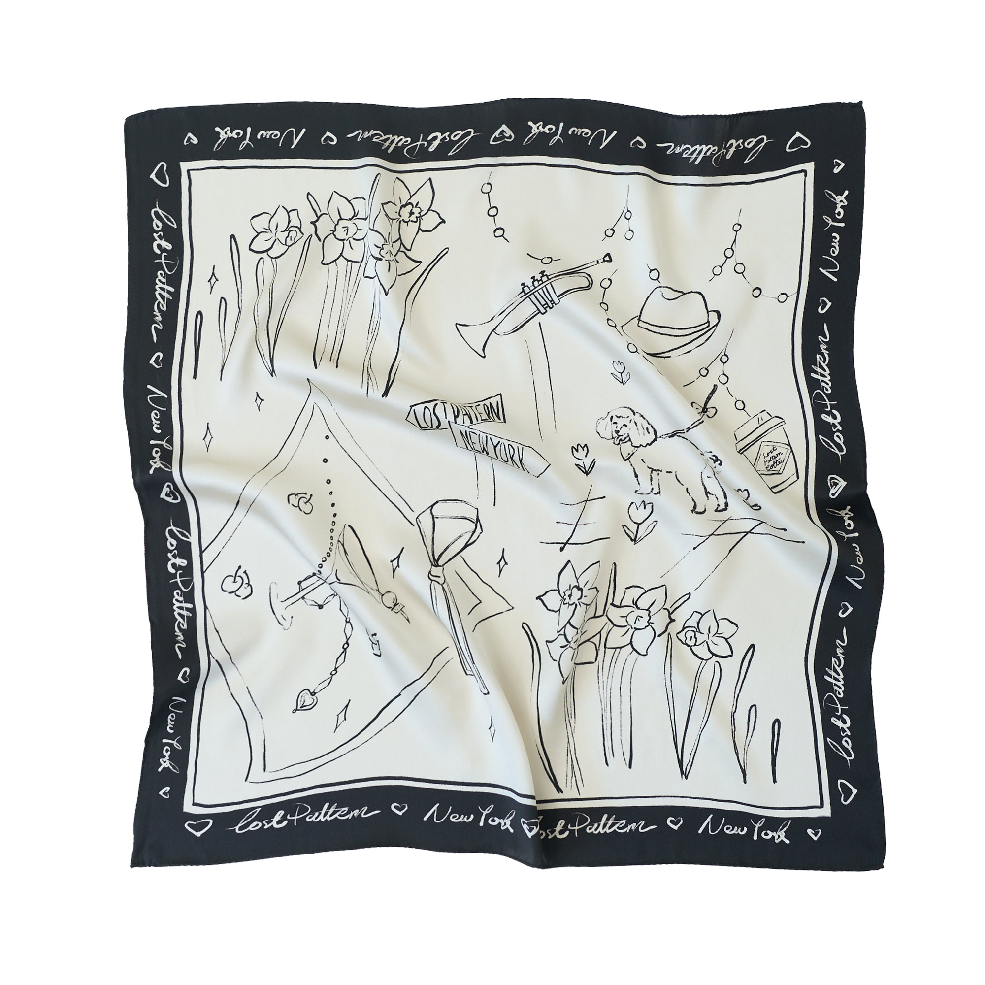Lost Pattern Nyc Women's Black / White New York In Sketches Silk Scarf - Black & White In Multi